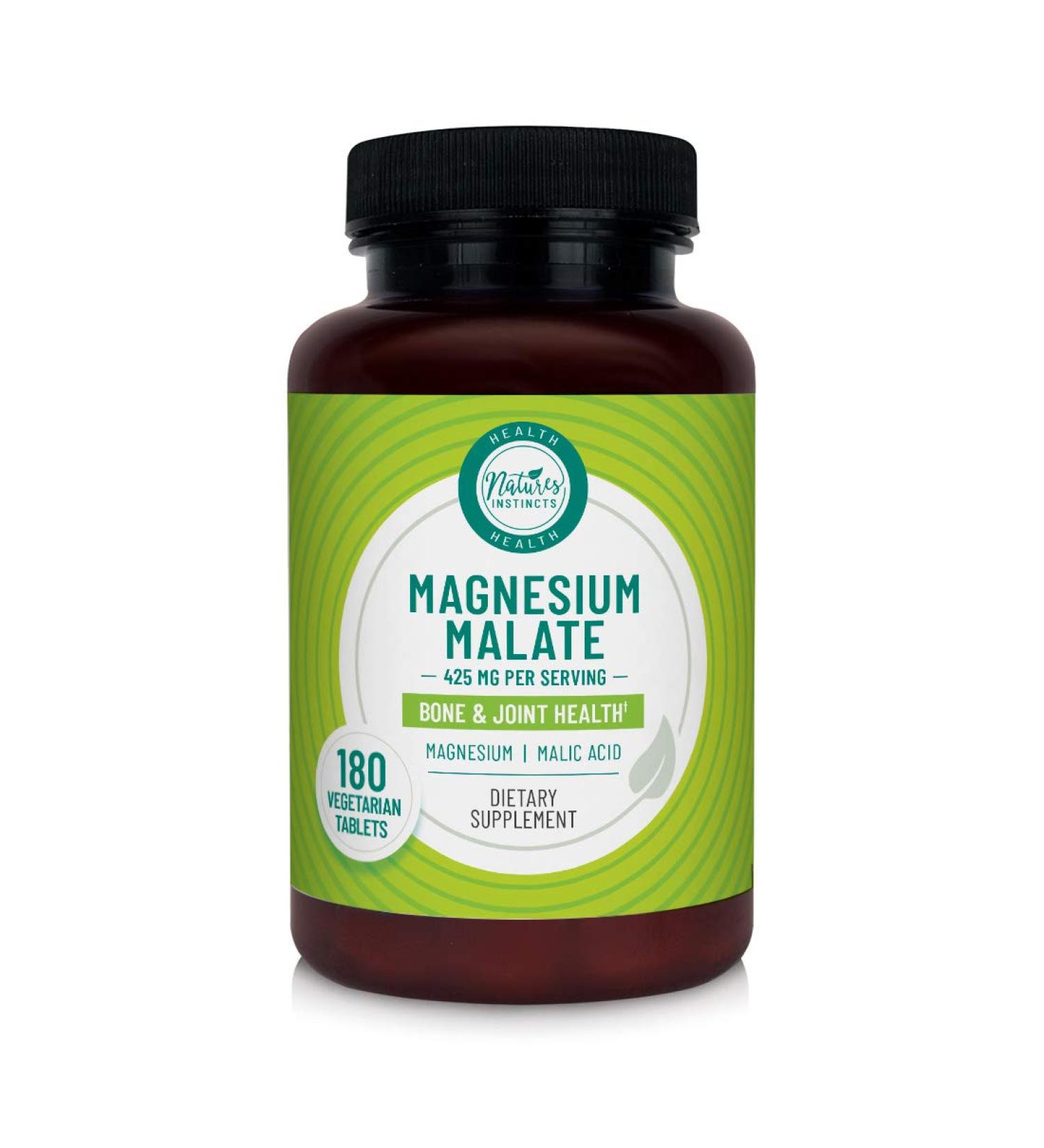 Natures Instincts Magnesium Malate 425mg for Bone & Joint Health - 180 Vegetarian Tablets - Buy Online on GoSupps.com