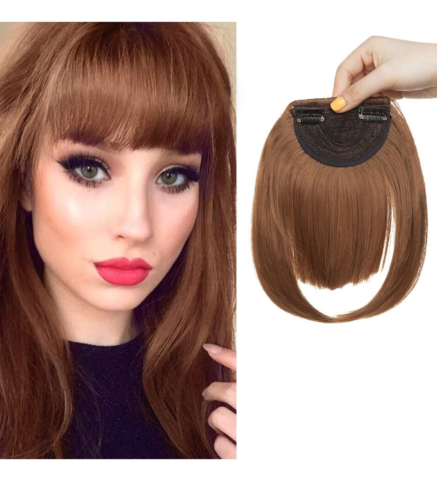 SEGO Clip-in Ponytail Hairpiece Extensions | Realistic Straight Fringe Bangs in White & Brown - Shop Internationally! - Buy Online on GoSupps.com