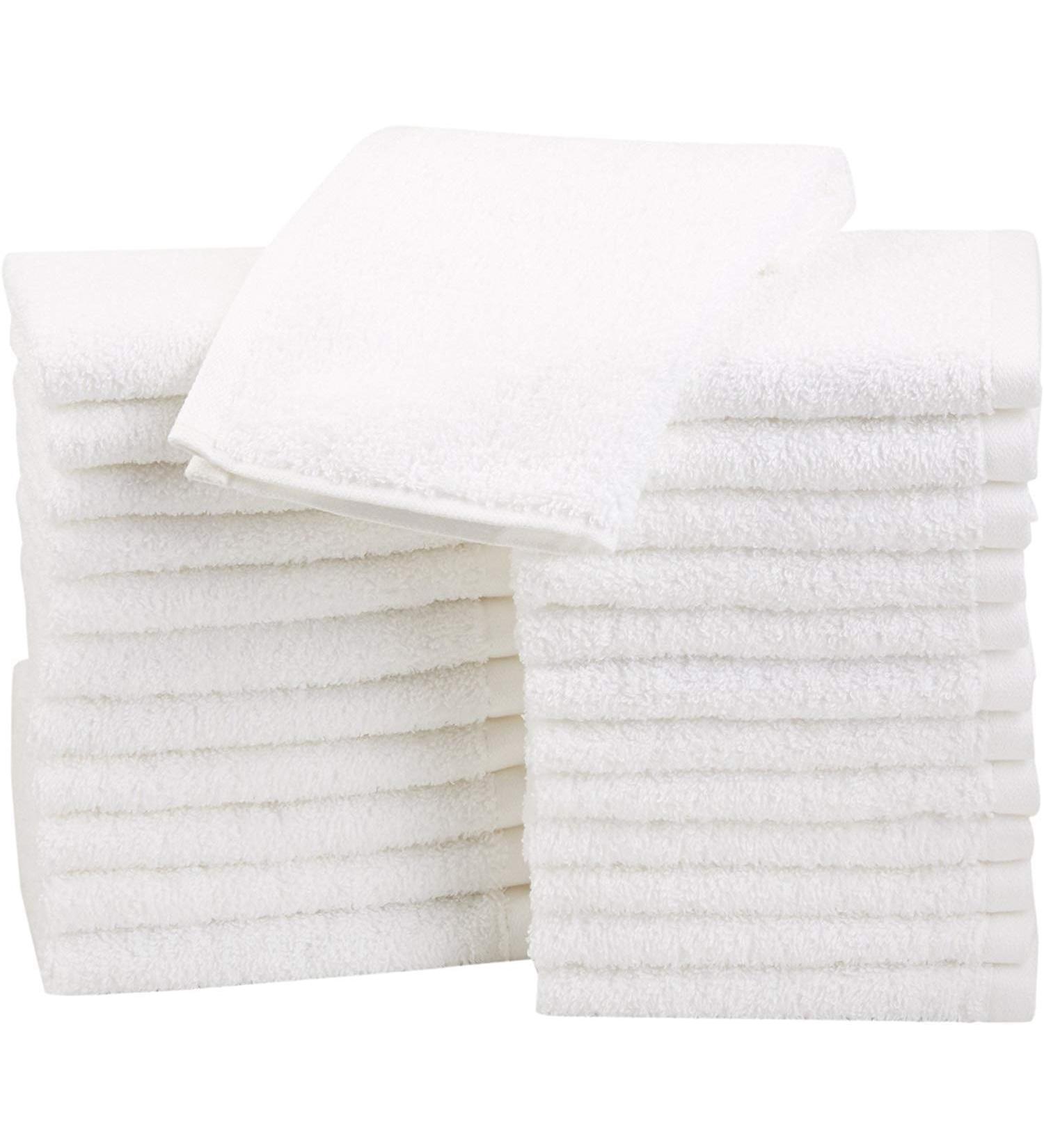 Amazon Basics Fast Drying 24 Pack White Terry Cotton Washcloths - 12 x 12-Inch, Extra Absorbent - Buy Online on GoSupps.com