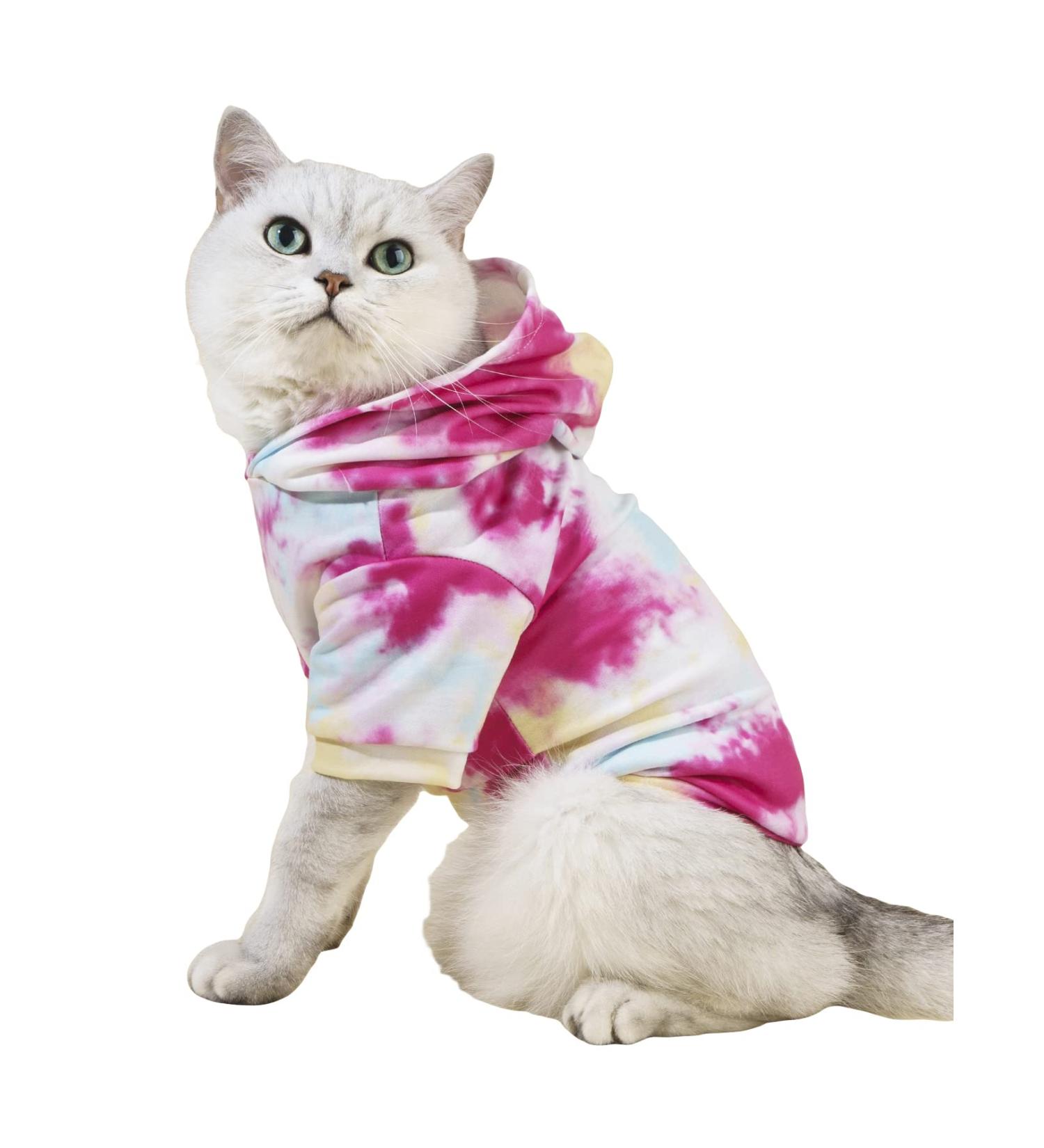 QWINEE Tie Dye Dog Hoodie - Pink and Blue - X-Large - Dog Apparel for Puppy, Kitten, Small Dogs - Buy Online on GoSupps.com