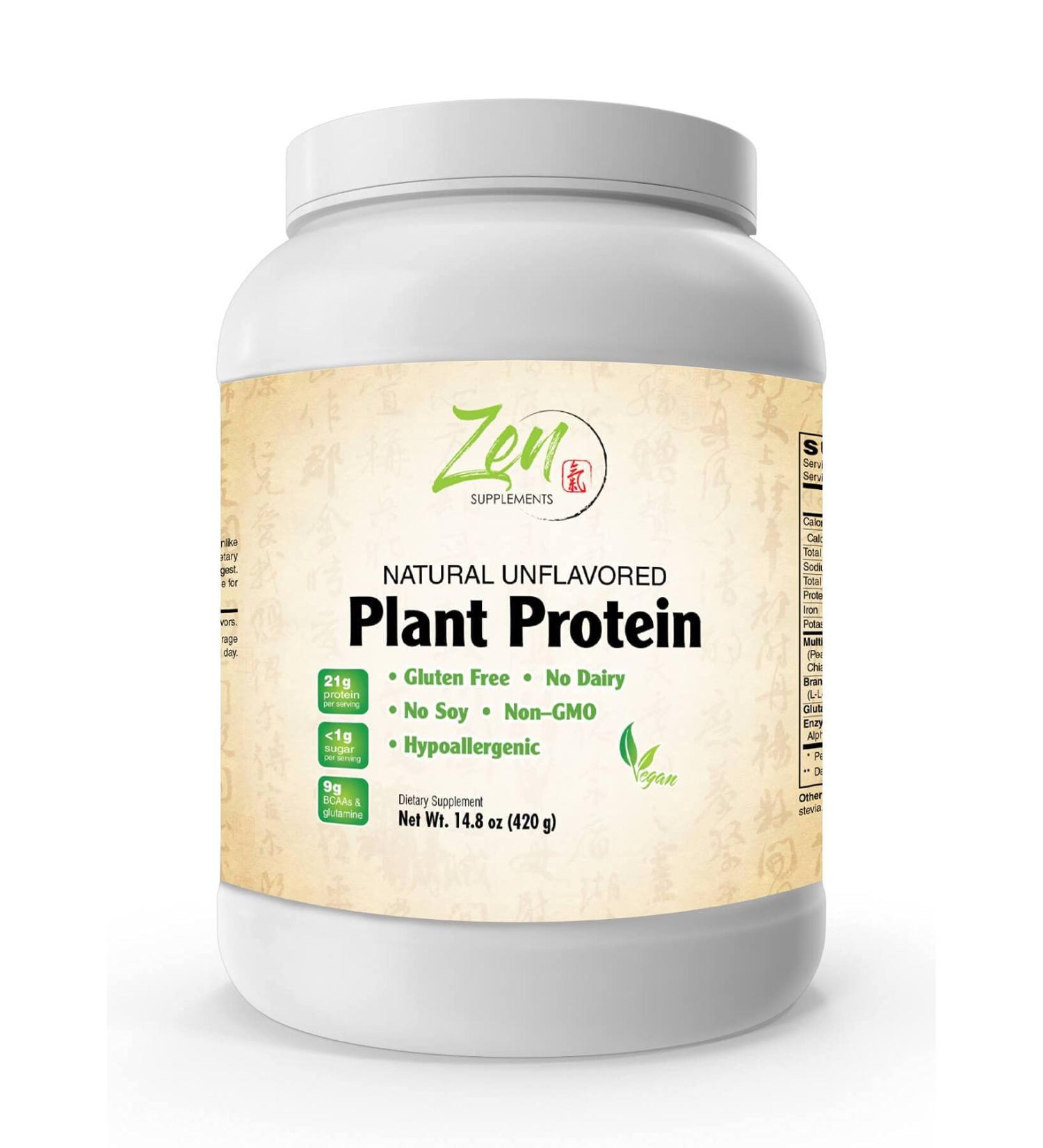 Plant Protein - Vegan/Natural Unflavored 14.8 Oz-Powder - 24.5 Grams of Protein Per Serving -Vegan Low Net Carbs Non Dairy Gluten Free Lactose Free No Sugar Added Soy Free Kosher Non-GMO - Buy Online on GoSupps.com