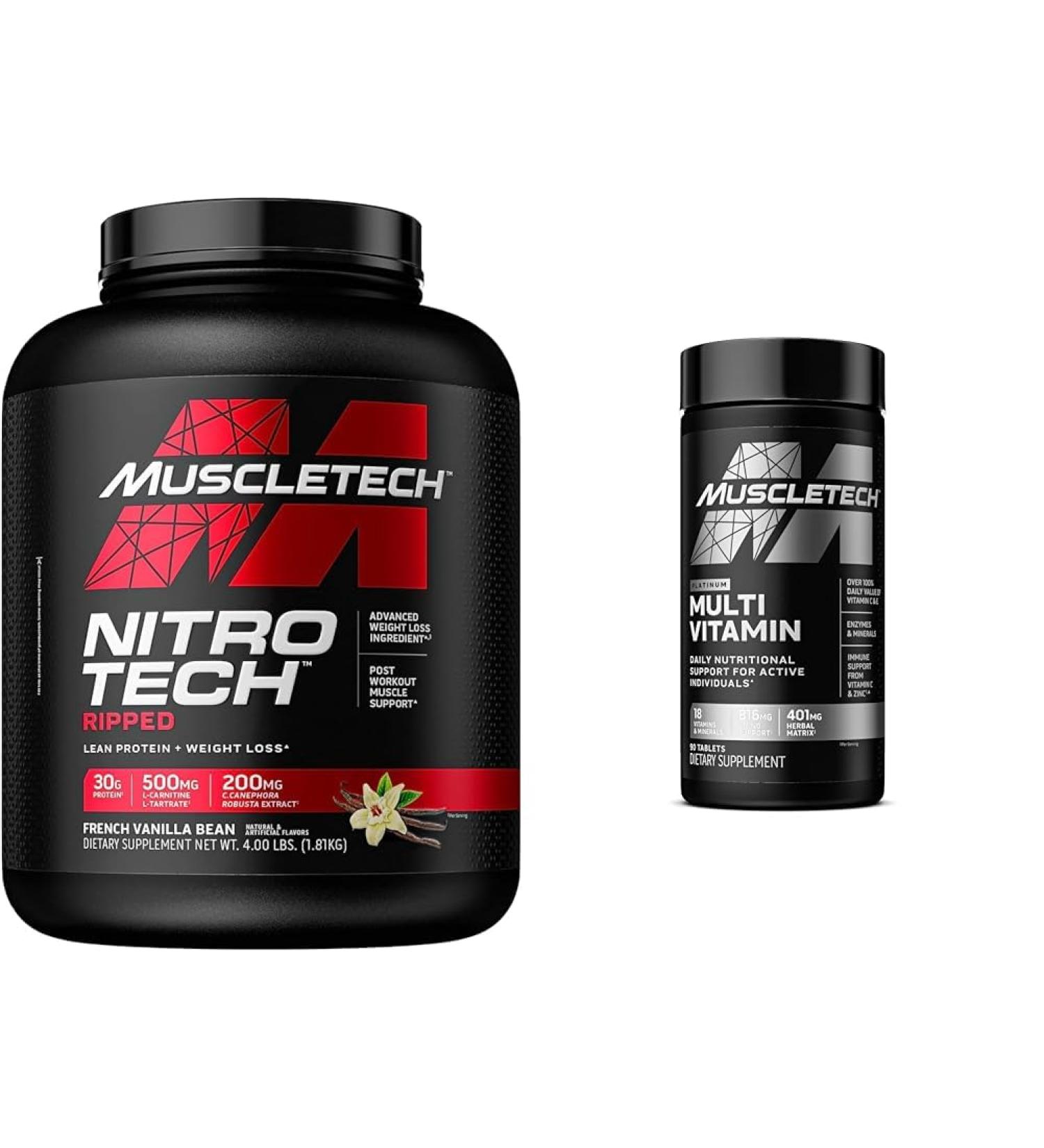 MuscleTech Nitro-Tech Ripped | Lean Whey Protein Powder/Isolate & Platinum Multivitamin for Immune Support 18 Vitamins & Minerals Vitamins A C D E B6 B12 Daily Workout Supplements for Men 90 Ct - Buy Online on GoSupps.com