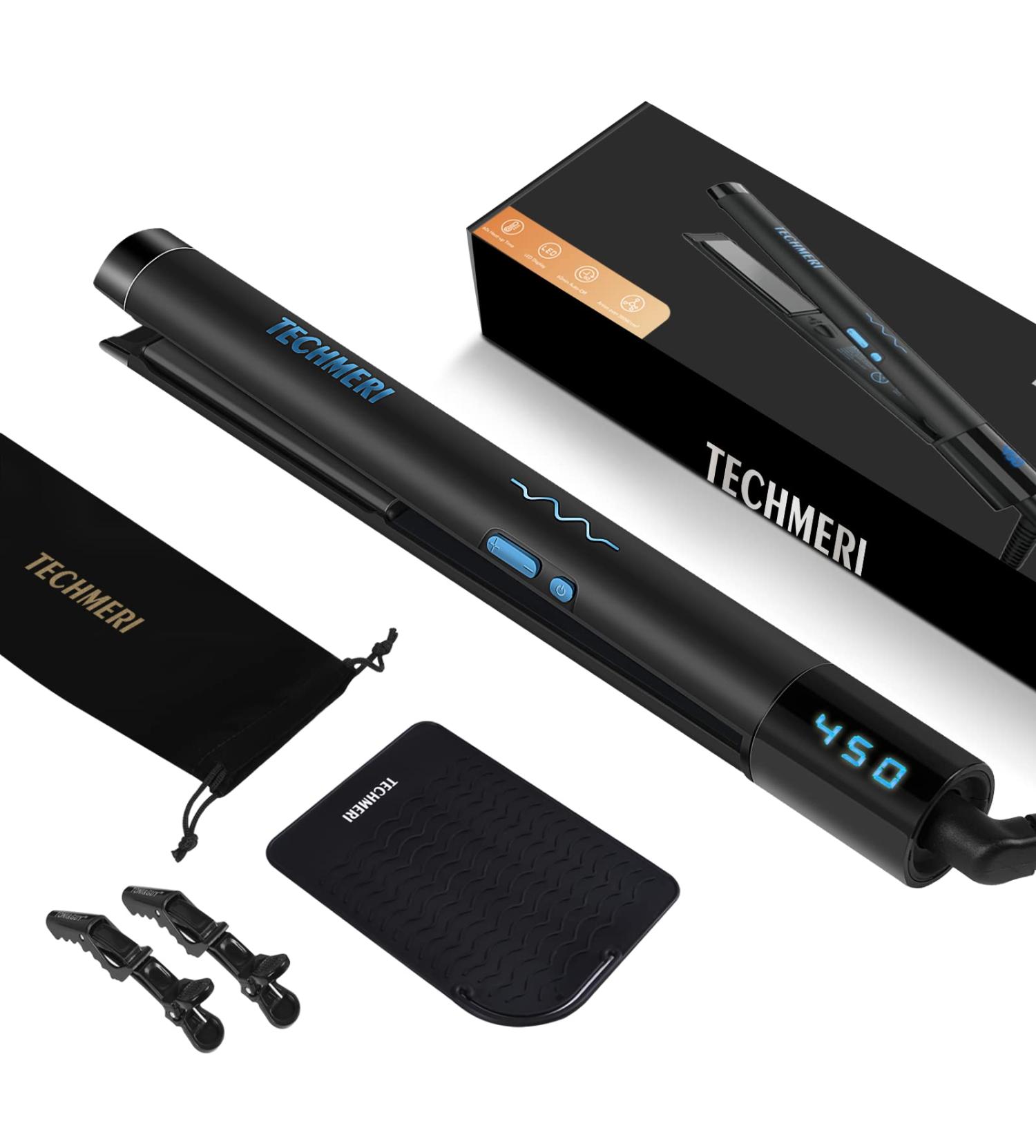 TECHMERI 2-in-1 Hair Straightener & Curler - Ionic Ceramic Flat Iron 1 Inch 450 F Dual Voltage - Perfect for International Shipping - Buy Online on GoSupps.com