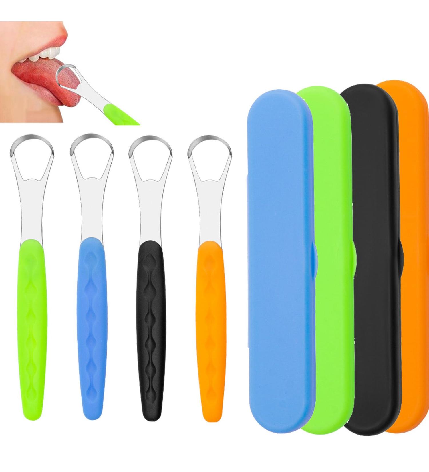 4-Part Tongue Brush Set & Cleaner Tool - Tongue Scraper for Oral Hygiene & Fresh Breath | Mini Case Included - Buy Online on GoSupps.com