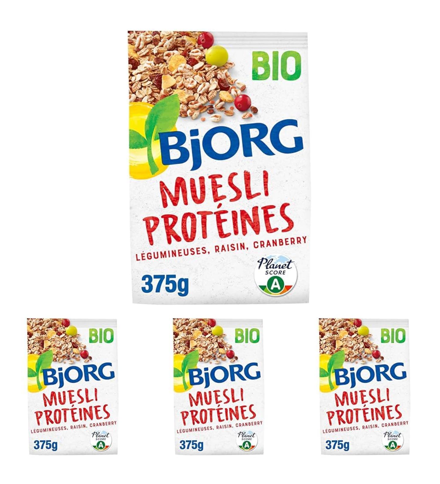 BJORG - Muesli Prot ines Bio - L gumineuses Raisin Cranberry - R duit En Sucres - Riches En Fibres - 375g (L'emballage peut varier) (Lot de 4) L gumineuses Raisin ranberry - Buy Online on GoSupps.com