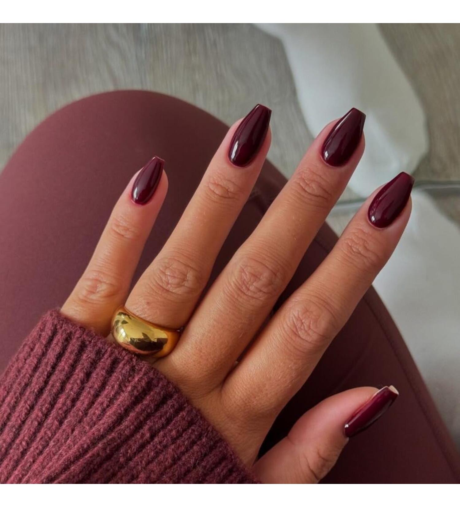 Buy KQueenest Gel Press on Nails | Short Medium Coffin & Ballerina Styles in Wine Red - Glossy Burgundy Acrylic False Nails for International Shipping - Buy Online on GoSupps.com