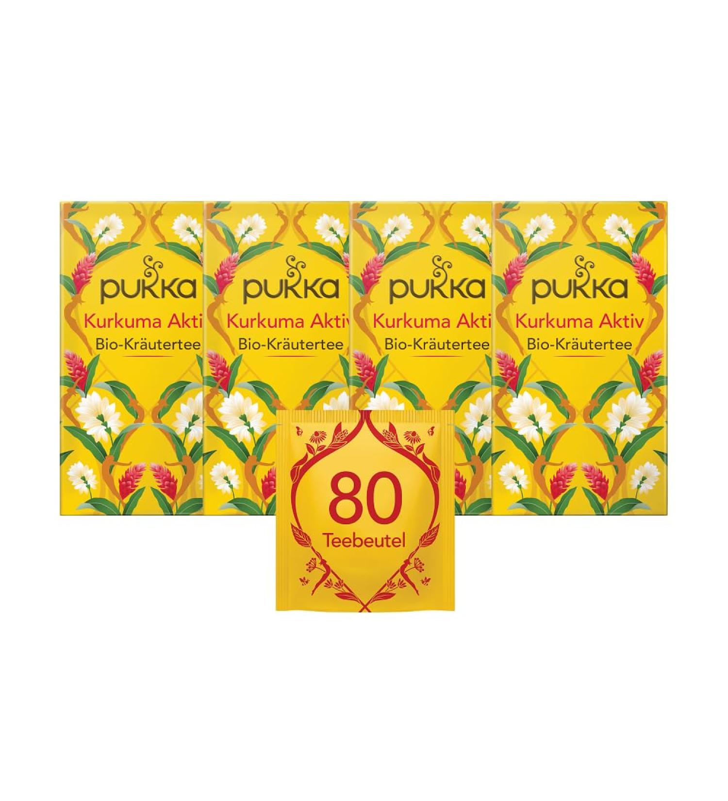 Pukka Turmeric Active Bio-Herbal Tea - Ginger Nettle & Orange | 80 Tea Bags | 4 Pack for Active Lifestyle - Shop Internationally - Buy Online on GoSupps.com