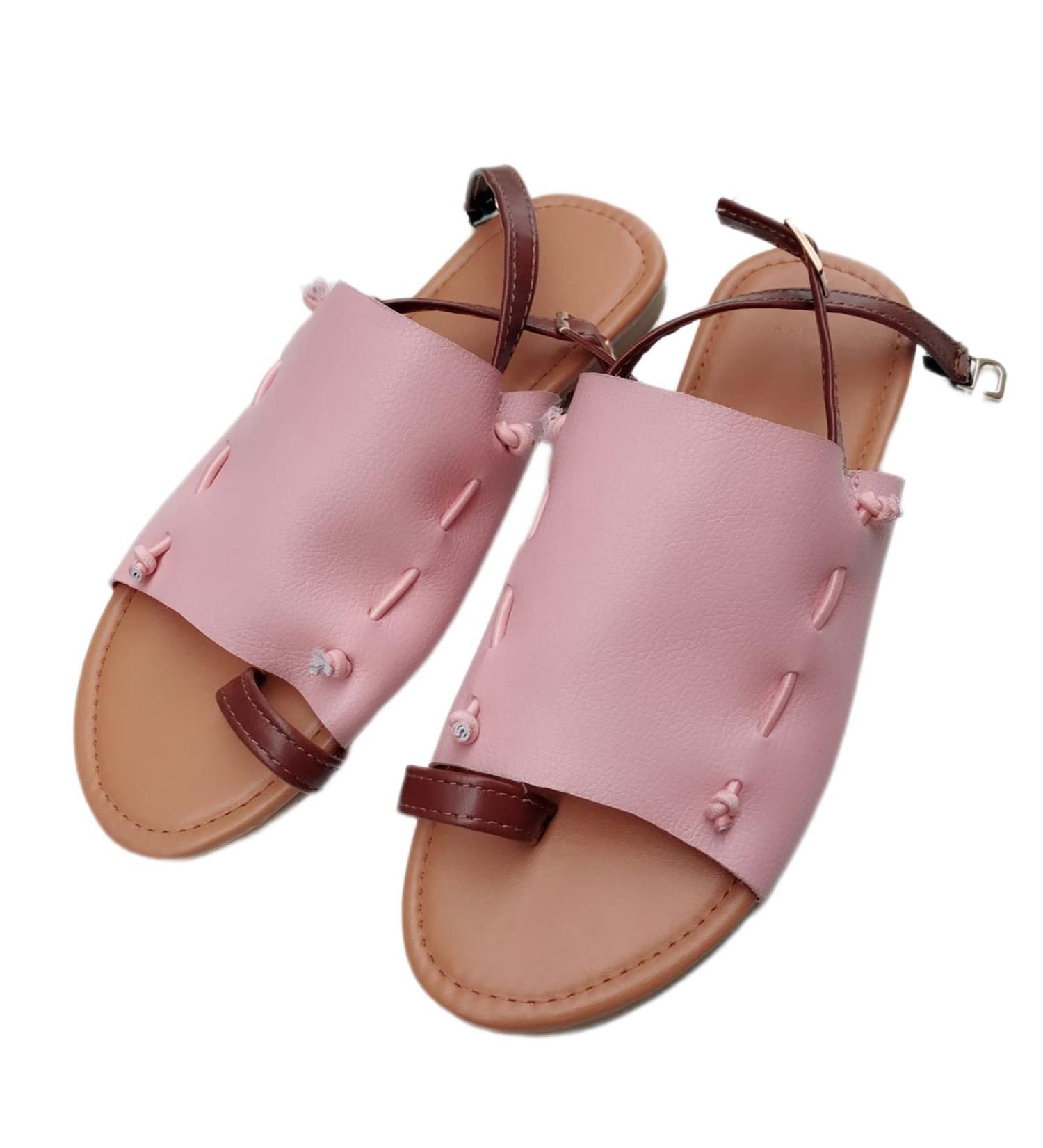 Casual Women's Flat Sandals - Summer Buckle Foot Bunion Correction Clip Toe Roma Shoes | Comfortable Anti-Slip Walking Slippers - Size 6 Pink - Buy Online on GoSupps.com