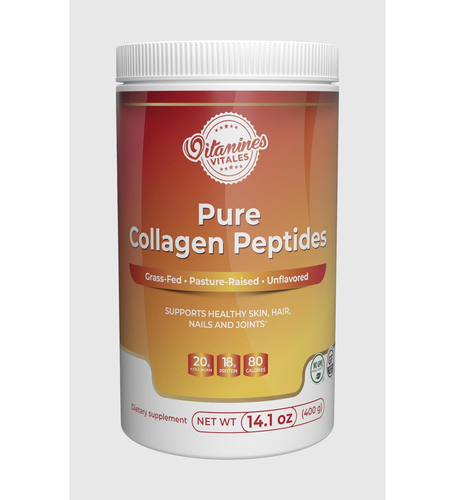 Vitamines Vitales Pure Collagen Peptides Grass-Fed Hydrolyzed Collagen Powder - Buy Online on GoSupps.com