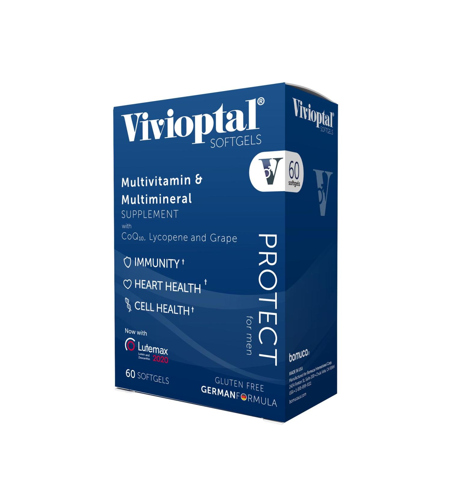 Vivioptal Men 60 Capsules CoQ10 Lycopene & Resveratrol Multivitamin & Multimineral Gluten Free German Formula - Buy Online on GoSupps.com