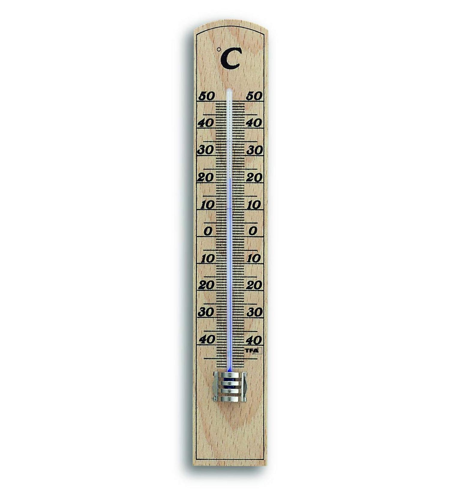 TFA Dostmann analogue indoor thermometer high accuracy made of solid beech wood brown L 35 x W 15 x H 206 mm