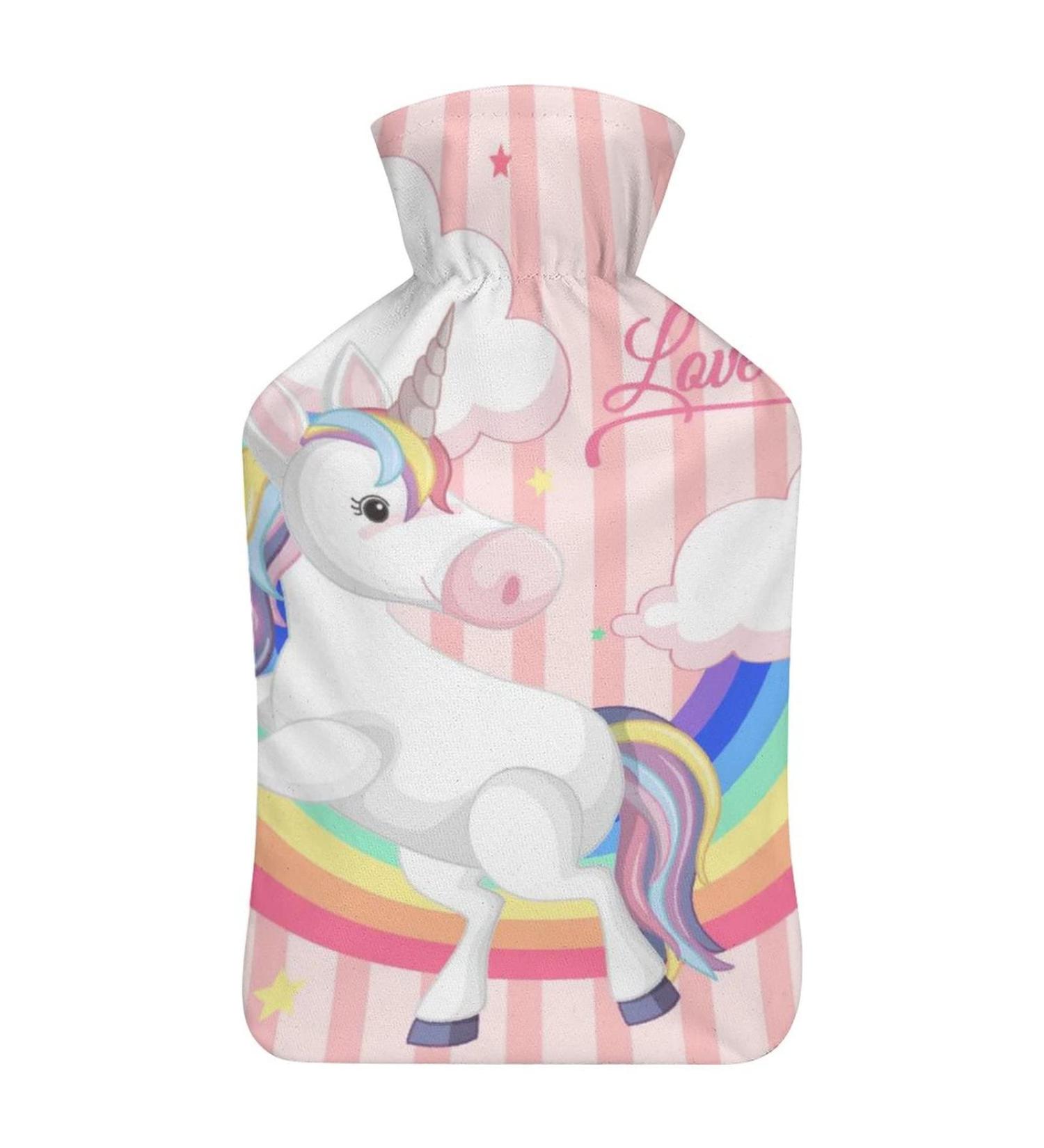 Unicorn Rainbow Hot Water Bottle | Plush Bed Hand Warmer for Adults & Children - 26.5x15.3cm - Buy Online on GoSupps.com