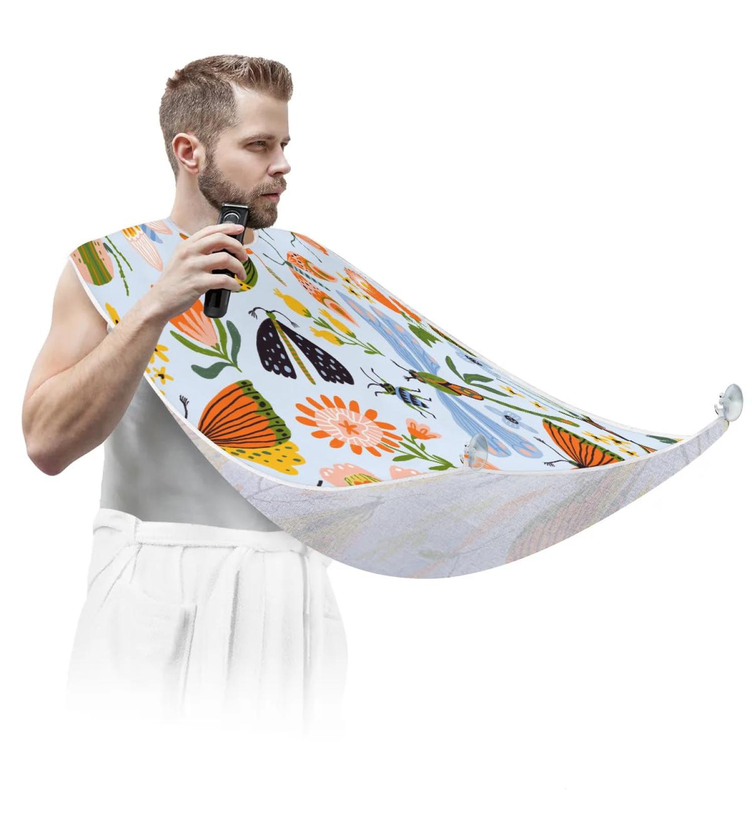 Butterfly Dragonfly Flowers Beard Bib Apron - Non-Stick Waterproof Grooming Cape for Men | Ideal Gift for Shaving & Trimming - Buy Online on GoSupps.com
