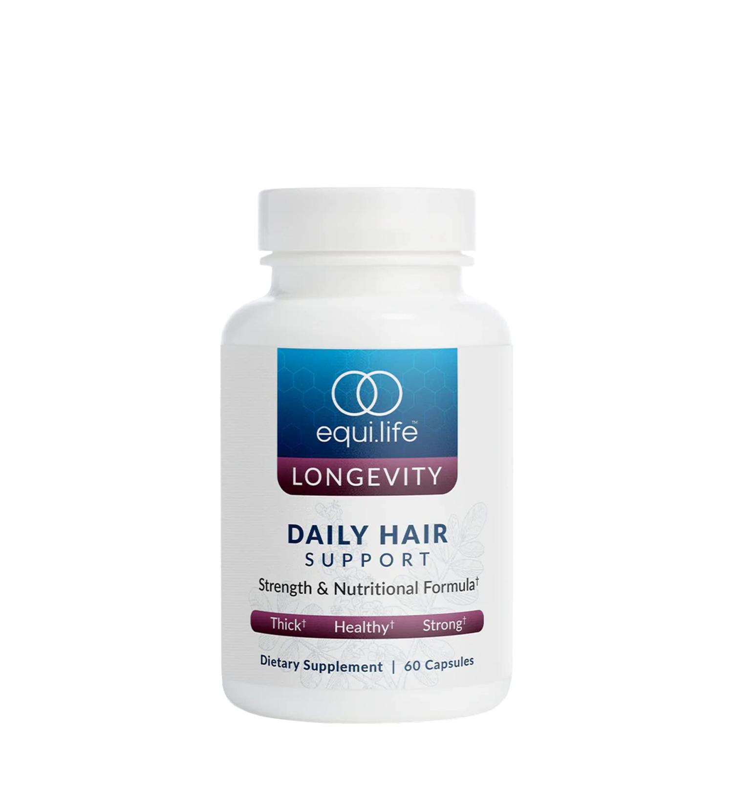 Equilife Daily Hair Support, Hair Supplement with Biotin, Ashwagandha, Zinc, Selenium, and Saw Palmetto, Vitamins and Minerals for Hair and Scalp Nourishment, Gluten Free, 60 Capsules - Buy Online on GoSupps.com