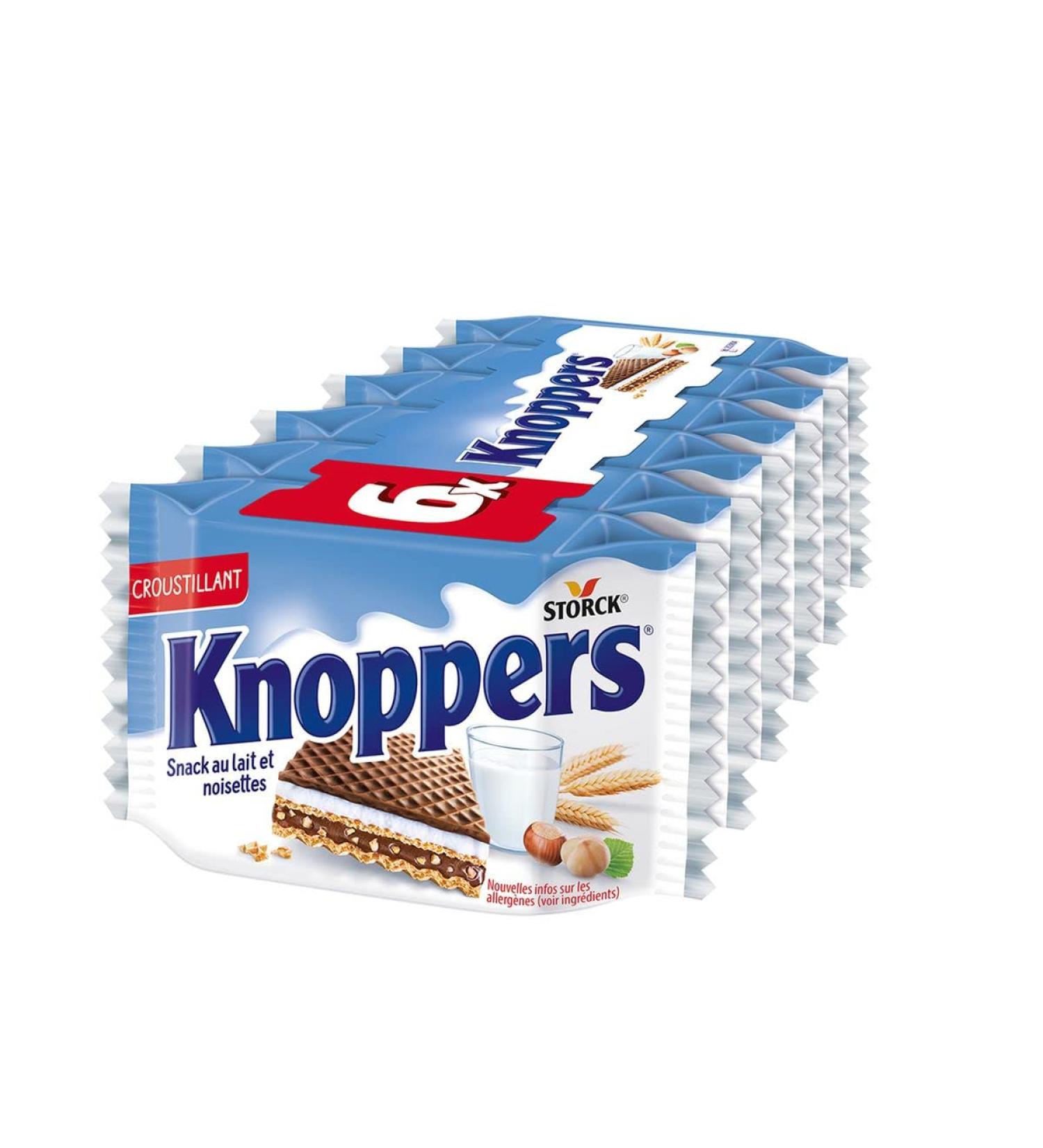 SONDEY Pack of 6 units *** KNOPPERS Milk and Hazelnut Filled Wafer 6x25g *** (6 units per carton) ***