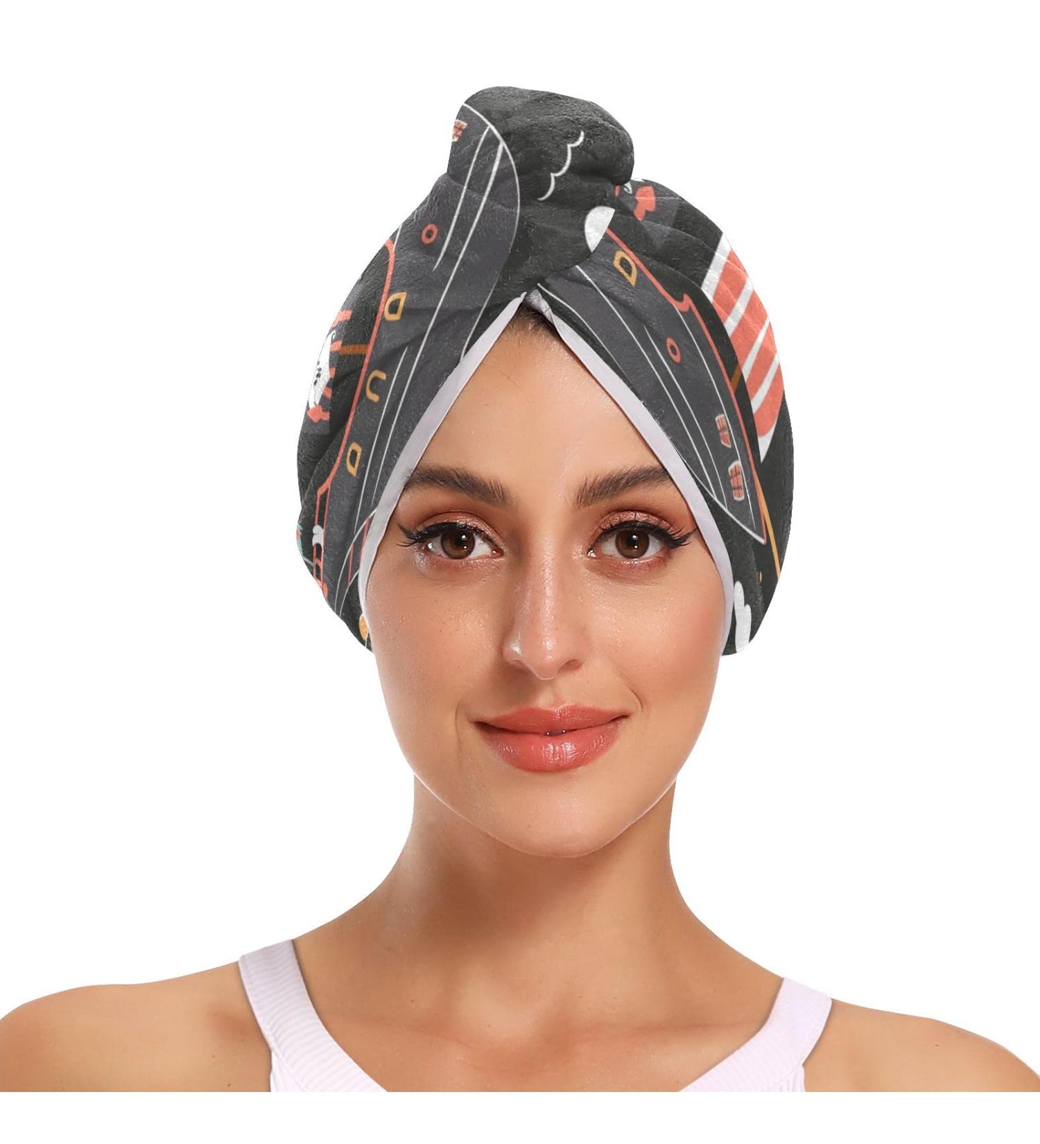 Pirate Ship3 Hair Towel 2 Pack | Super Absorbent Quick Dry Hair Turbans for Women & Girls - Buy Online on GoSupps.com