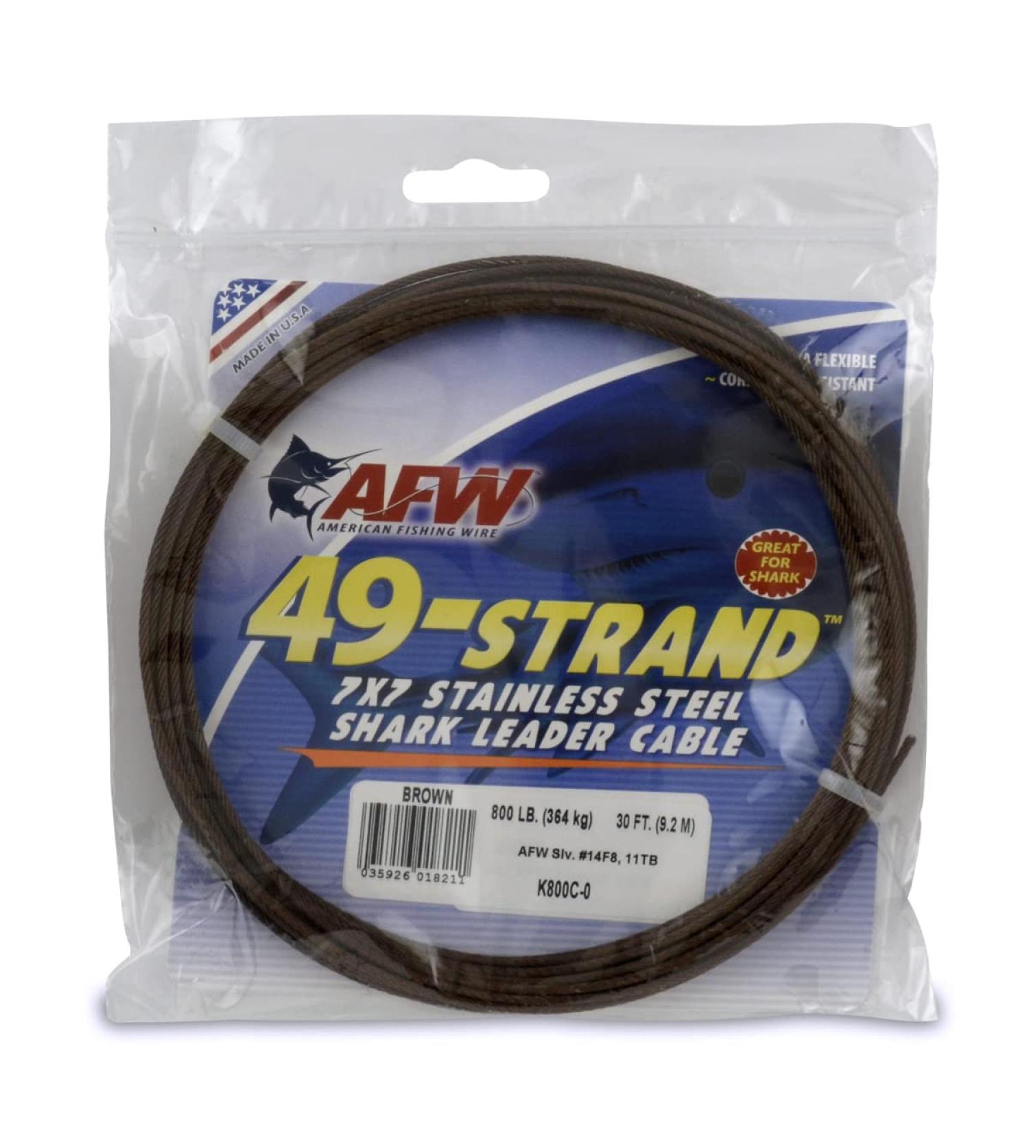 American Fishing Wire 49 Strand Stainless Steel Leader Cable - Heavy Duty Wire for Shark Fishing, 900lb Test, Camo, 800lb Test, 2.06mm Dia, 30ft - Buy Online on GoSupps.com