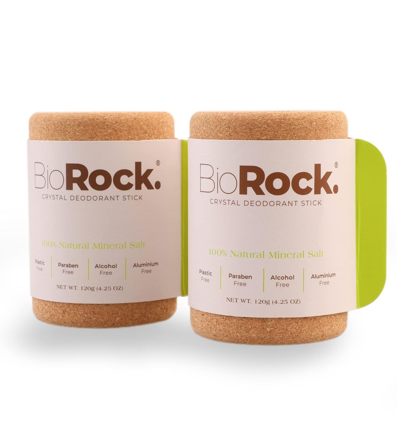 BioRock Crystal Natural Deodorant Stone - 2 Packs Unscented Eco-Friendly Zero Waste Salt Sticks for Women & Men - Plastic & Aluminum Free - 4.25 oz - Buy Online on GoSupps.com
