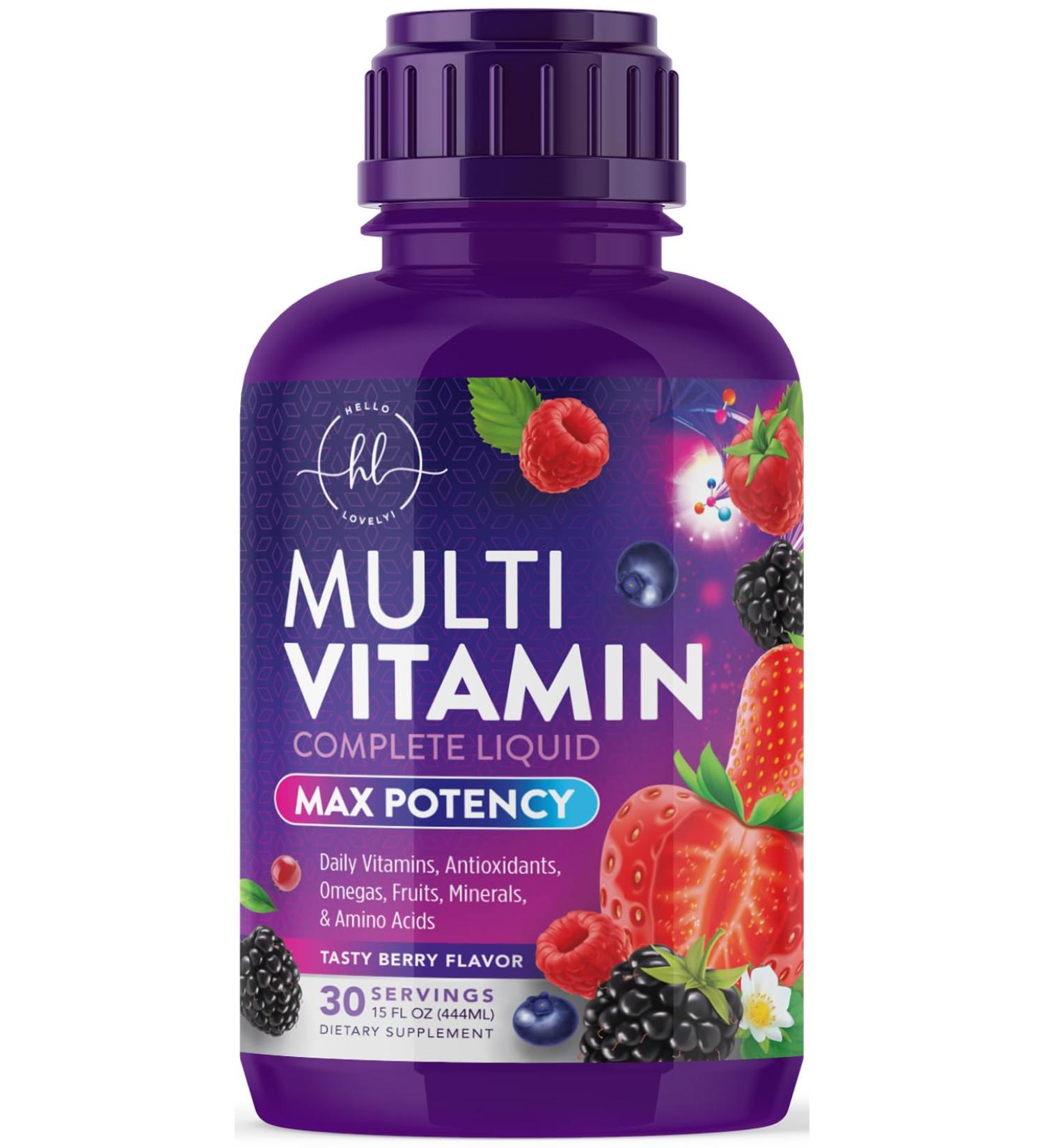 Liquid Multivitamin - Sugar Free Daily Multi Vitamin for Women Men & Kids Vitamins A C D B-12 Biotin & Zinc - Supports Faster Hair Growth & Skin Wrinkles Vegan Non-GMO Berry Flavor 15 Fl Oz - Buy Online on GoSupps.com