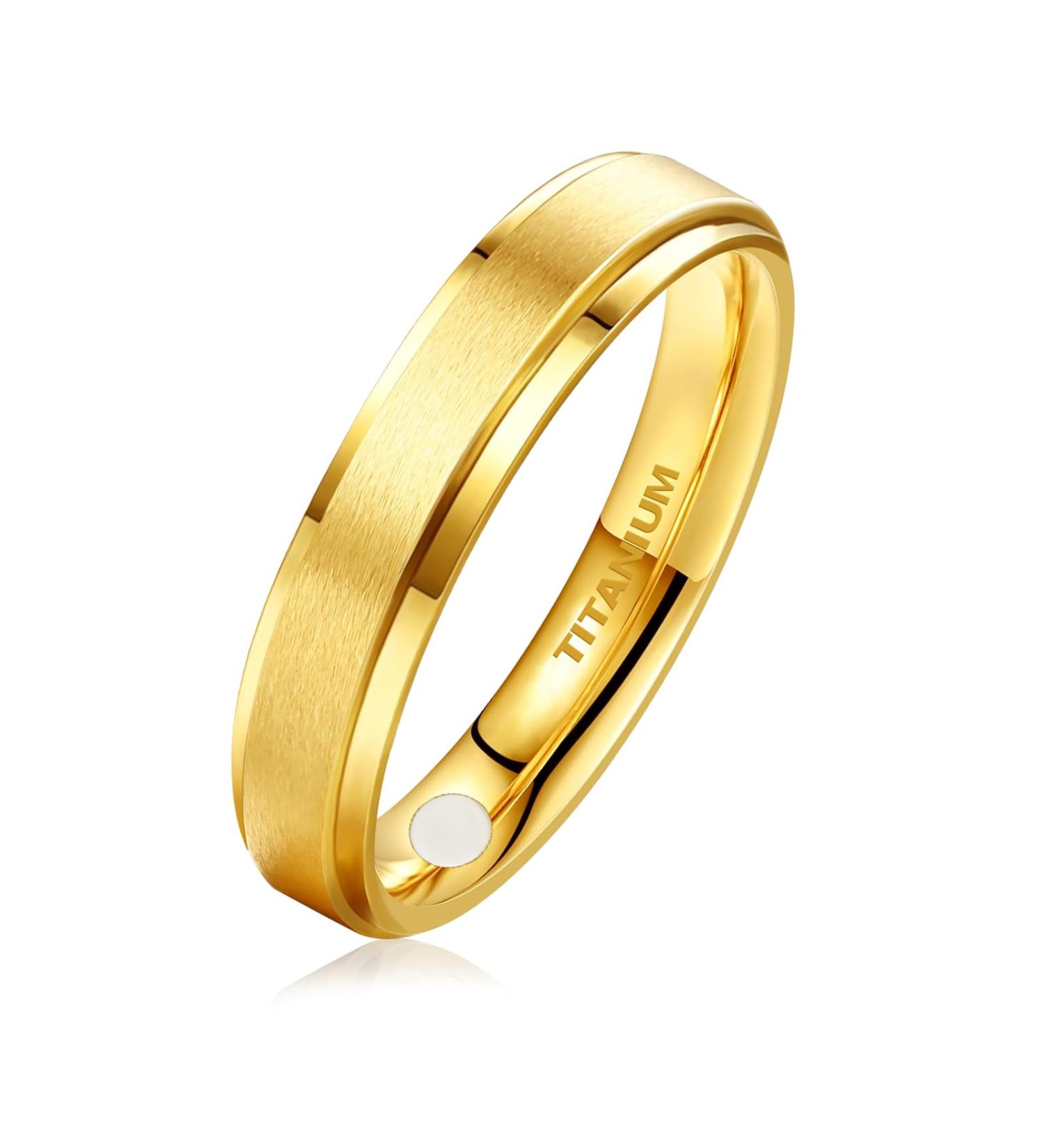 JEROOT Titanium Magnetic Rings Gold 5mm V 1/2 (3500 Gauss) - Step Edge Sleek Design for Men Women - 2 Strong Magnets - Gift Box Included - Buy Online on GoSupps.com