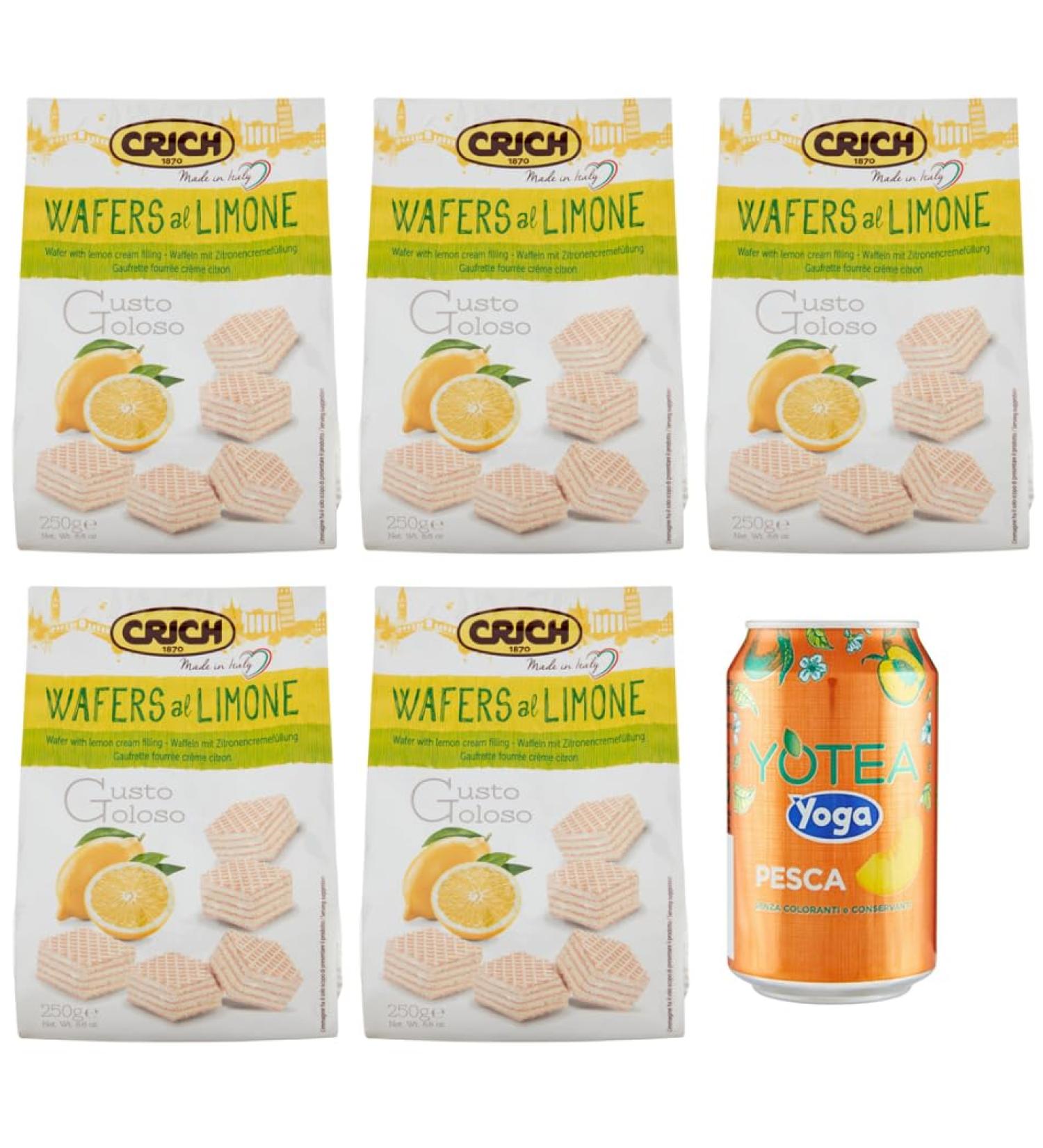 Crich Wafers with Lemon Cream waffle with lemon cream sweet biscuits 250 g + 1 can of peach yoga iced tea 330 ml - Buy Online on GoSupps.com
