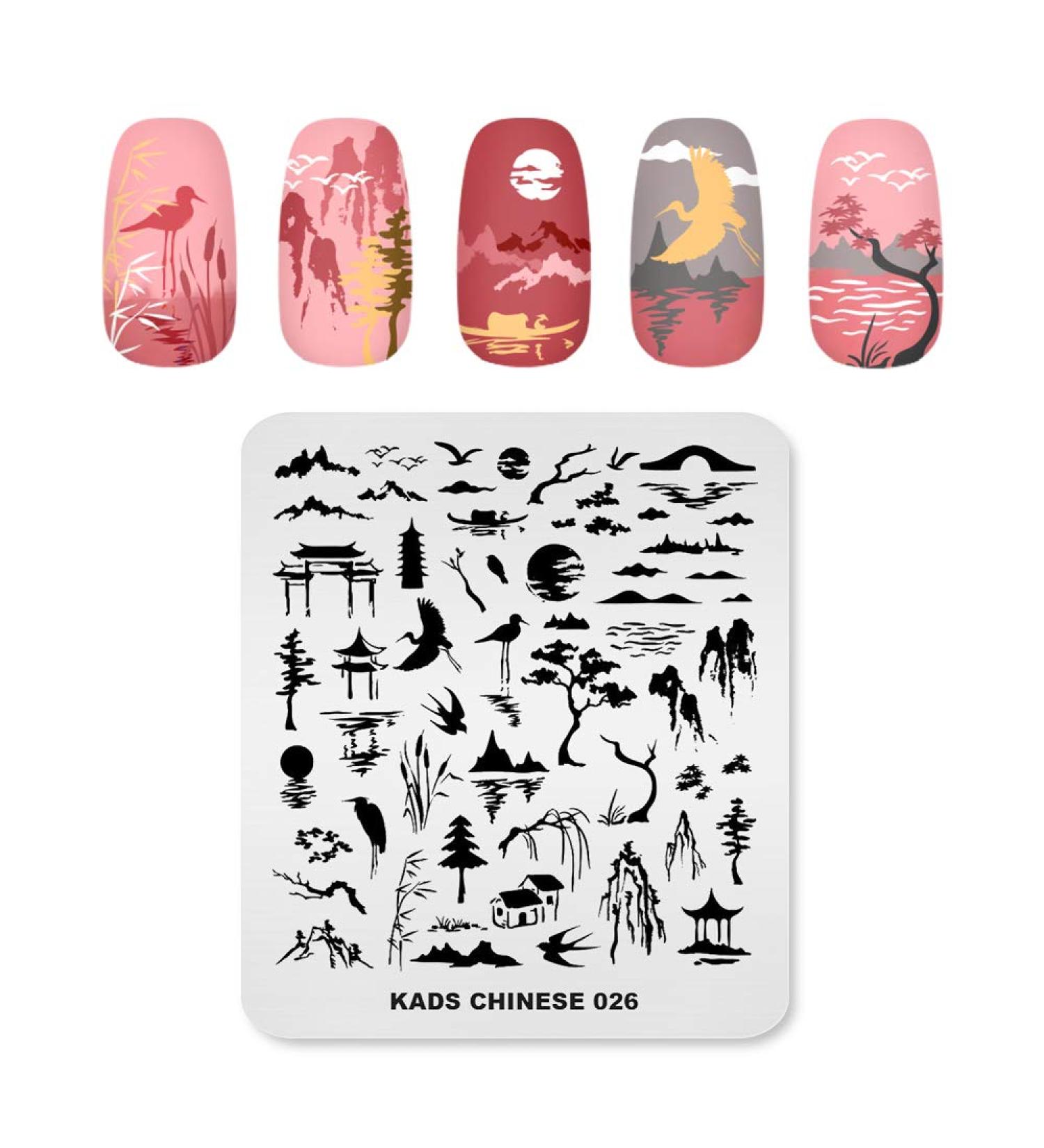 KADS Nail Stamping Plate Chinese Style Nail Art Stamp Template bamboo Lotus DIY Image Template Manicure Stamping Plate Stencil Tools (CN026) - Buy Online on GoSupps.com