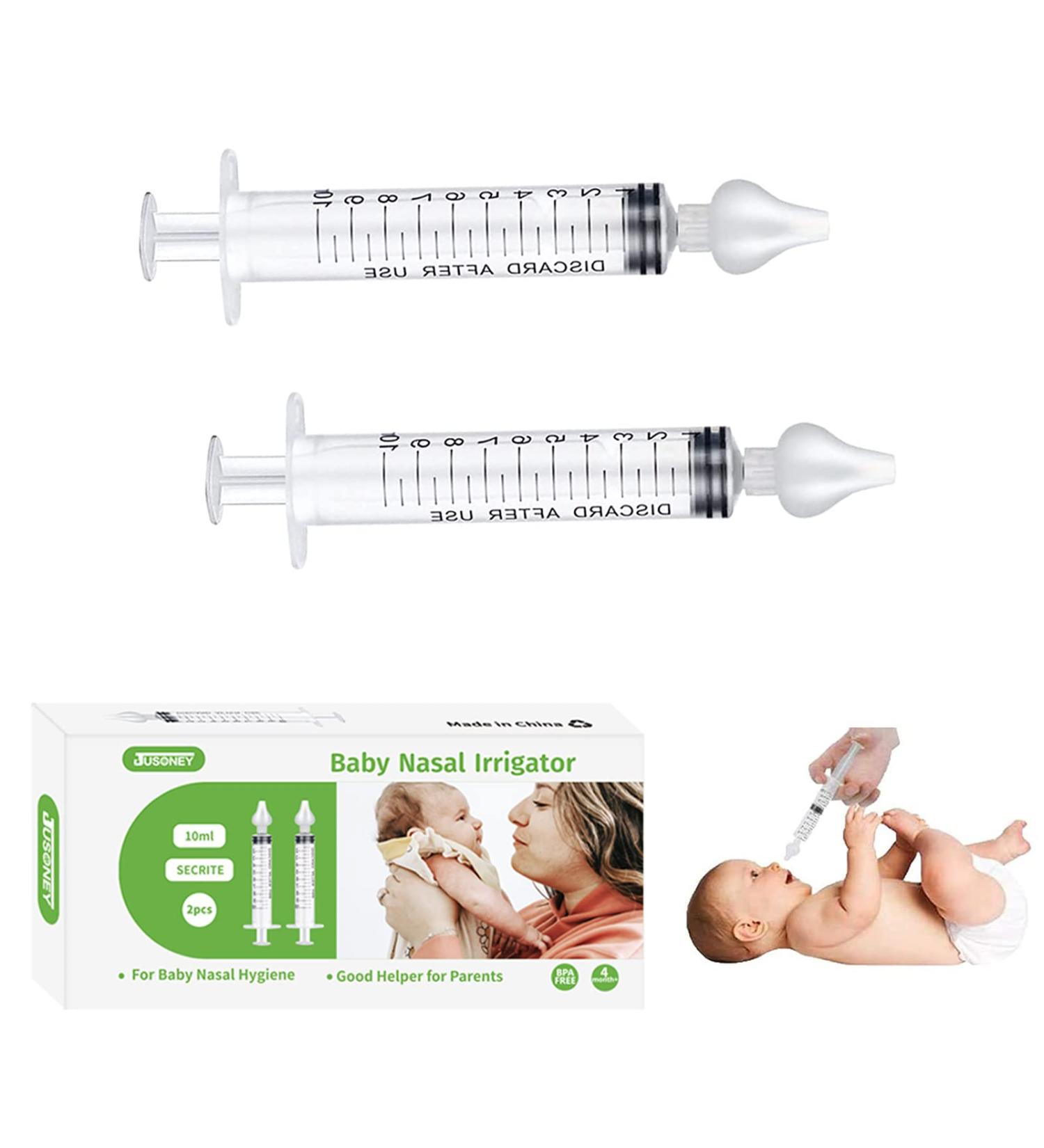JUSONEY Nasal Aspirator Baby - Professional 10ml Nasal Irrigator with Reusable Silicone Tips (2 Pieces) - Buy Online on GoSupps.com