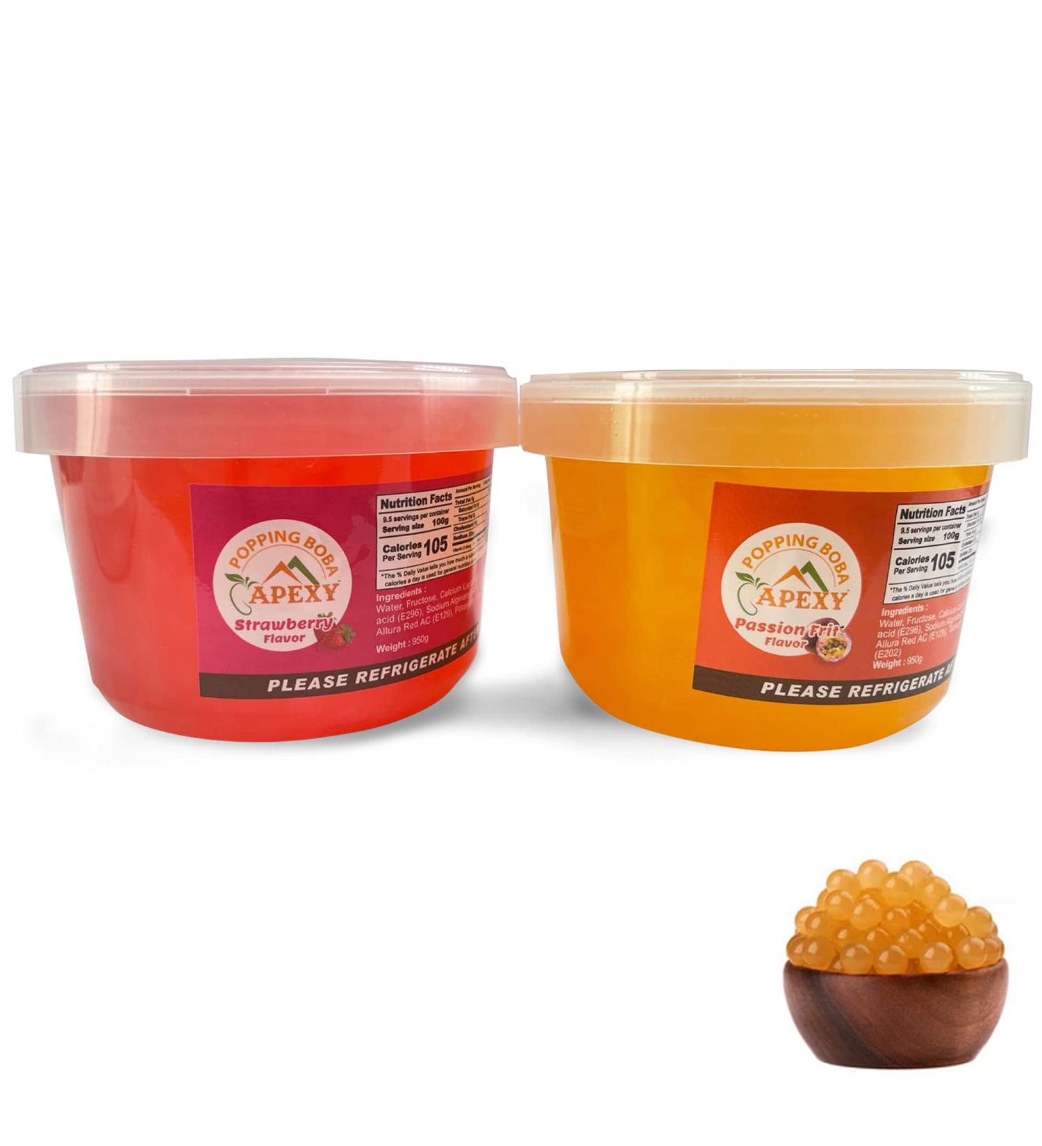 Apexy Bursting Popping Boba Pearls  with Real Natural Juice  2.1 LB Cups  Great For Drink & Dessert Topping  Ideal Party Kit  Variety Pack of 2 (Strawberry  Passion Fruit) Strawberry Passionfruit - Buy Online on GoSupps.com