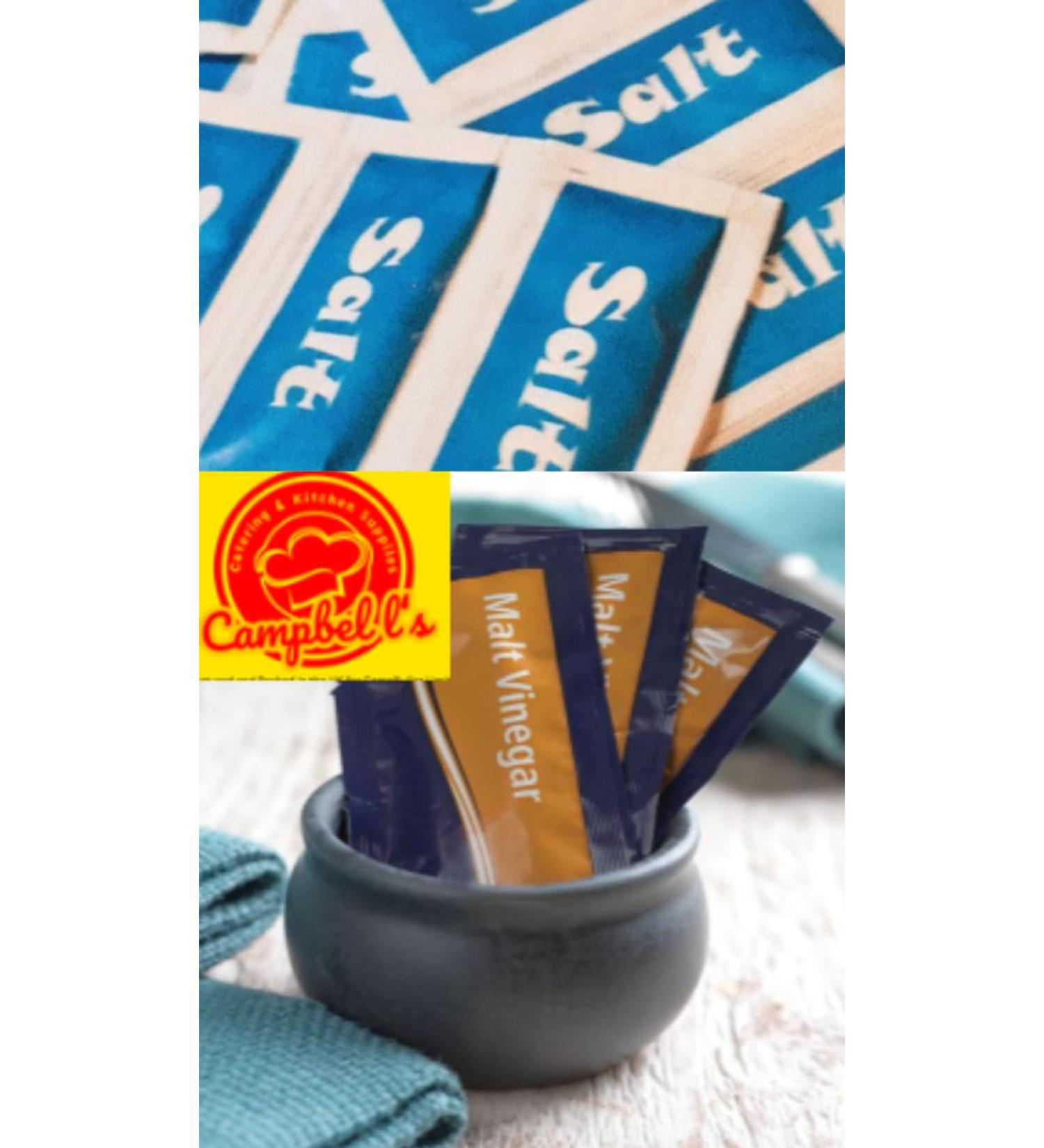 x50 Individual Sachets of Salt & x5 Sachets of Vinegar by Campbell's Catering & Kitchen Supplies (55 Total)