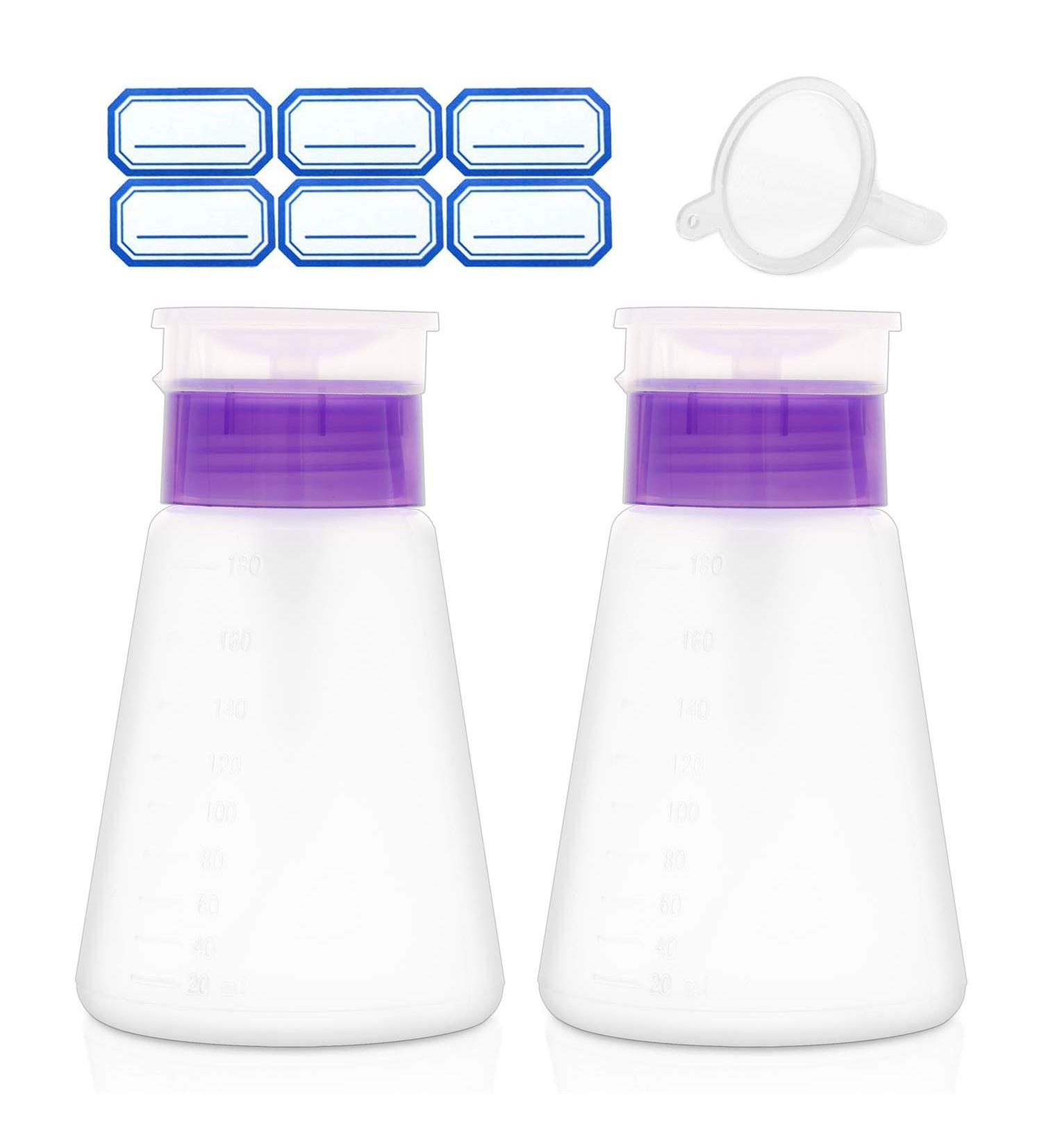 2 Pack Acetone Lockable Alcohol Pump Dispensers 180ml - Easy One-Touch Dispensing for Nail Polish, Makeup Remover, Toner - Empty Bottles - Buy Online on GoSupps.com