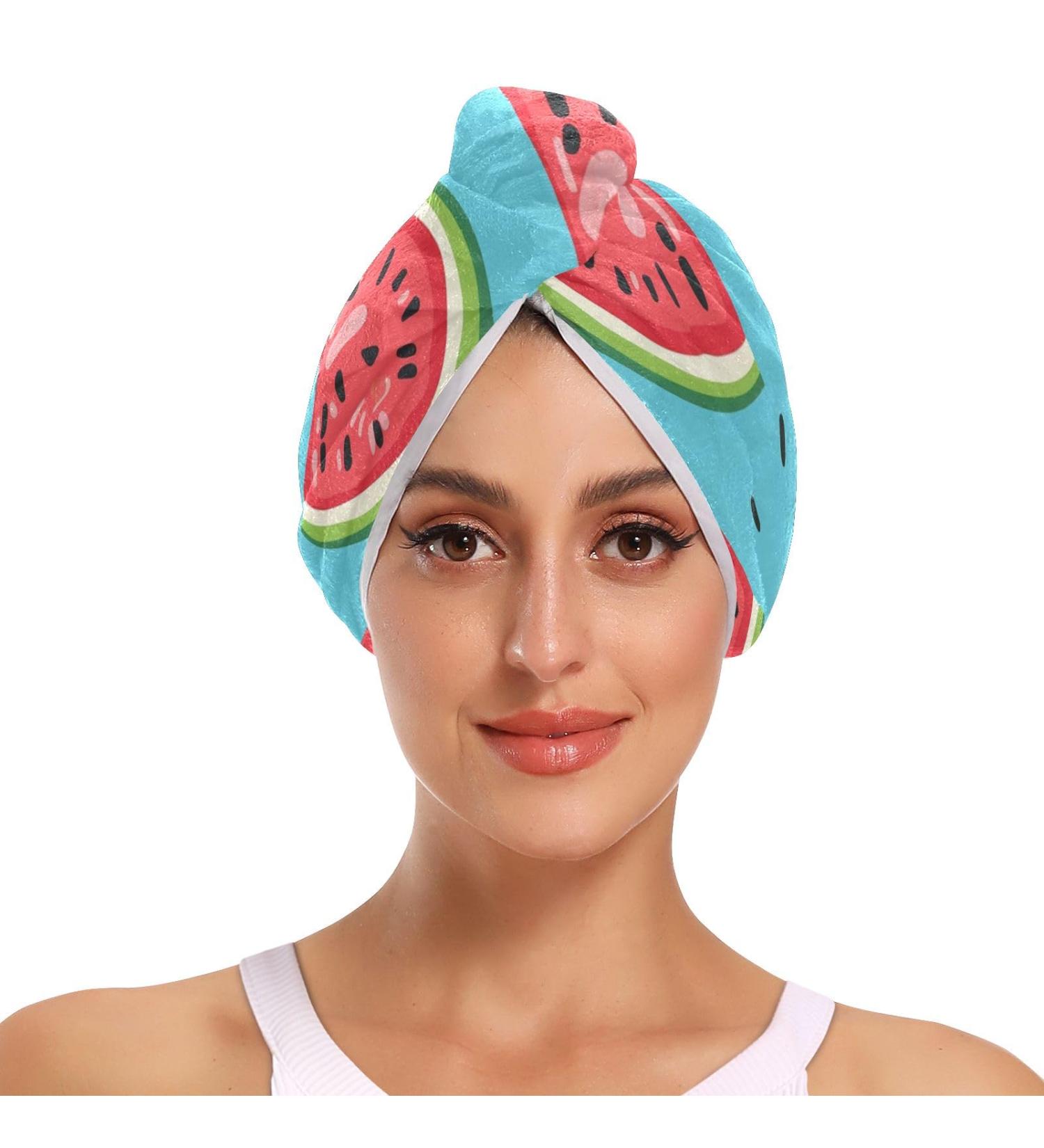 Watermelon Teal Hair Towel 2 Pack Super Absorbent Quick Dry Hair Turbans for Women & Girls | Perfect Hair Drying Solution - Buy Online on GoSupps.com