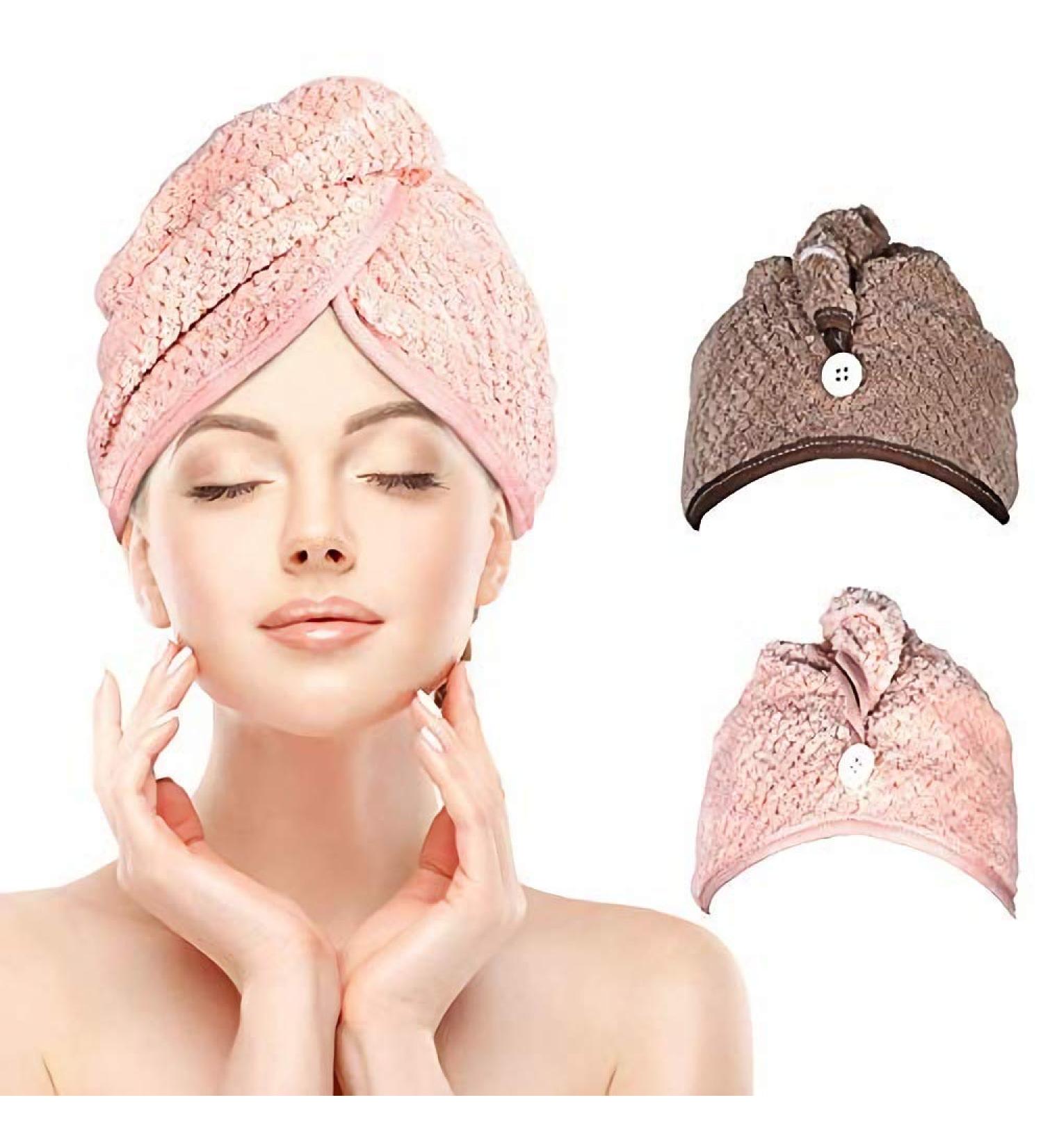 Buy IWOBI Turban Hair Drying Towel Set - 2 Microfiber Hair Turbans with Button | Perfect for Long Hair | Fast International Shipping - Buy Online on GoSupps.com
