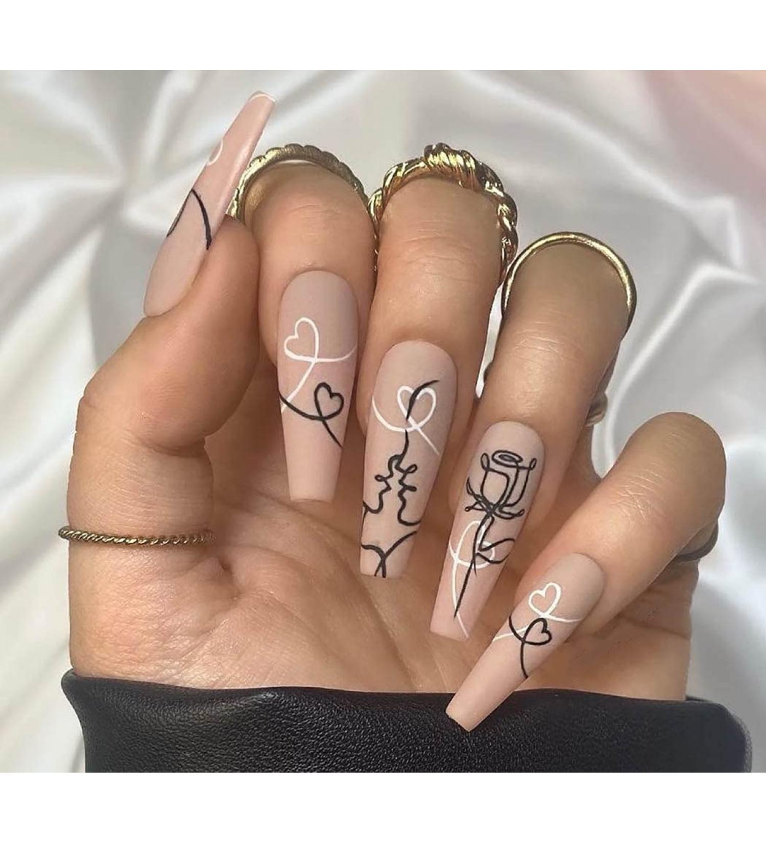 Vatocu Matte False Nails - Long Nude Press-On Acrylics with Floral Design | 24 Piece Set for Women & Girls - Buy Online on GoSupps.com