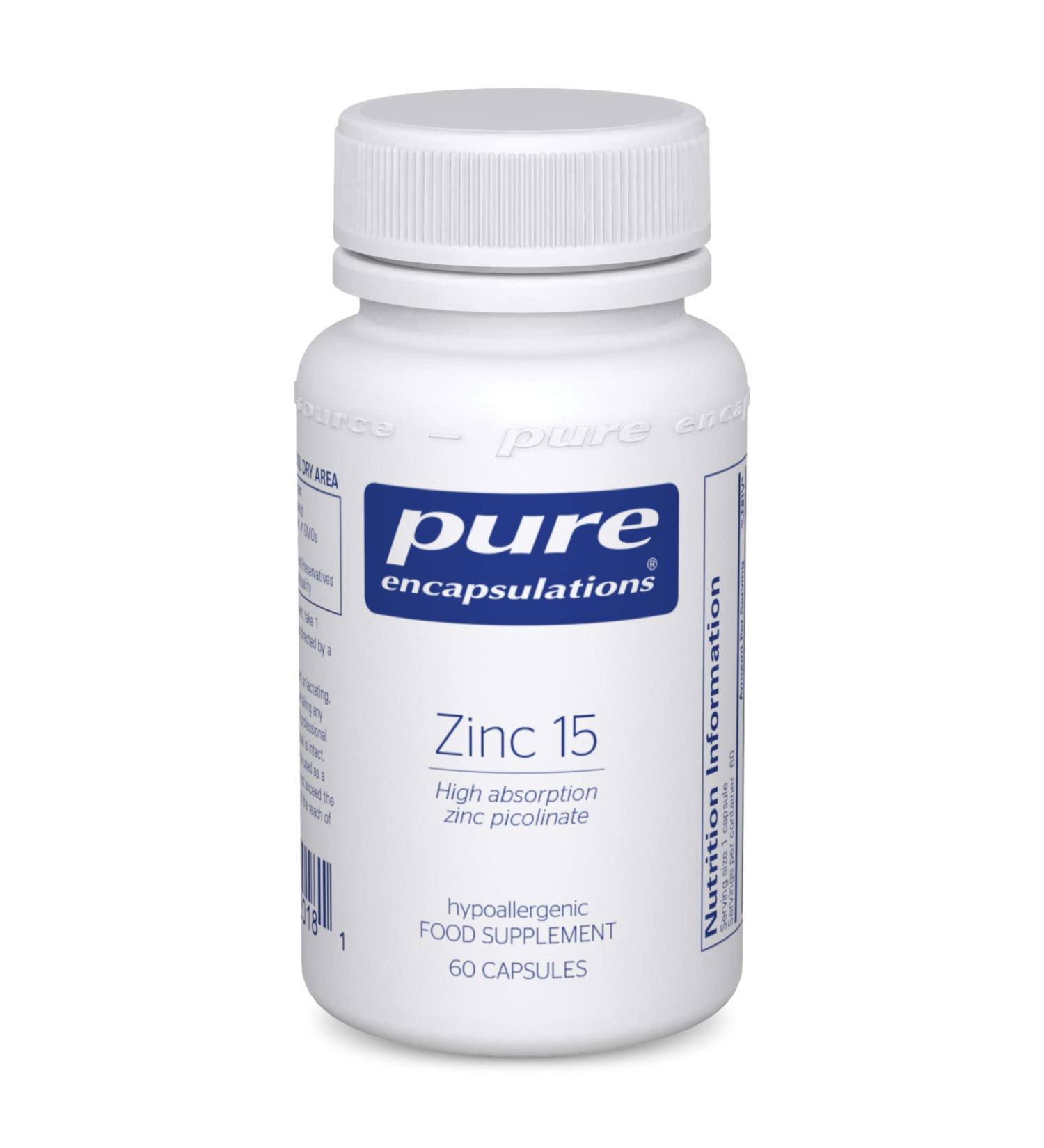 Pure Encapsulations Zinc 15 - 15mg Picolinate for Immune Support & Fertility - 60 Capsules - Buy Online on GoSupps.com