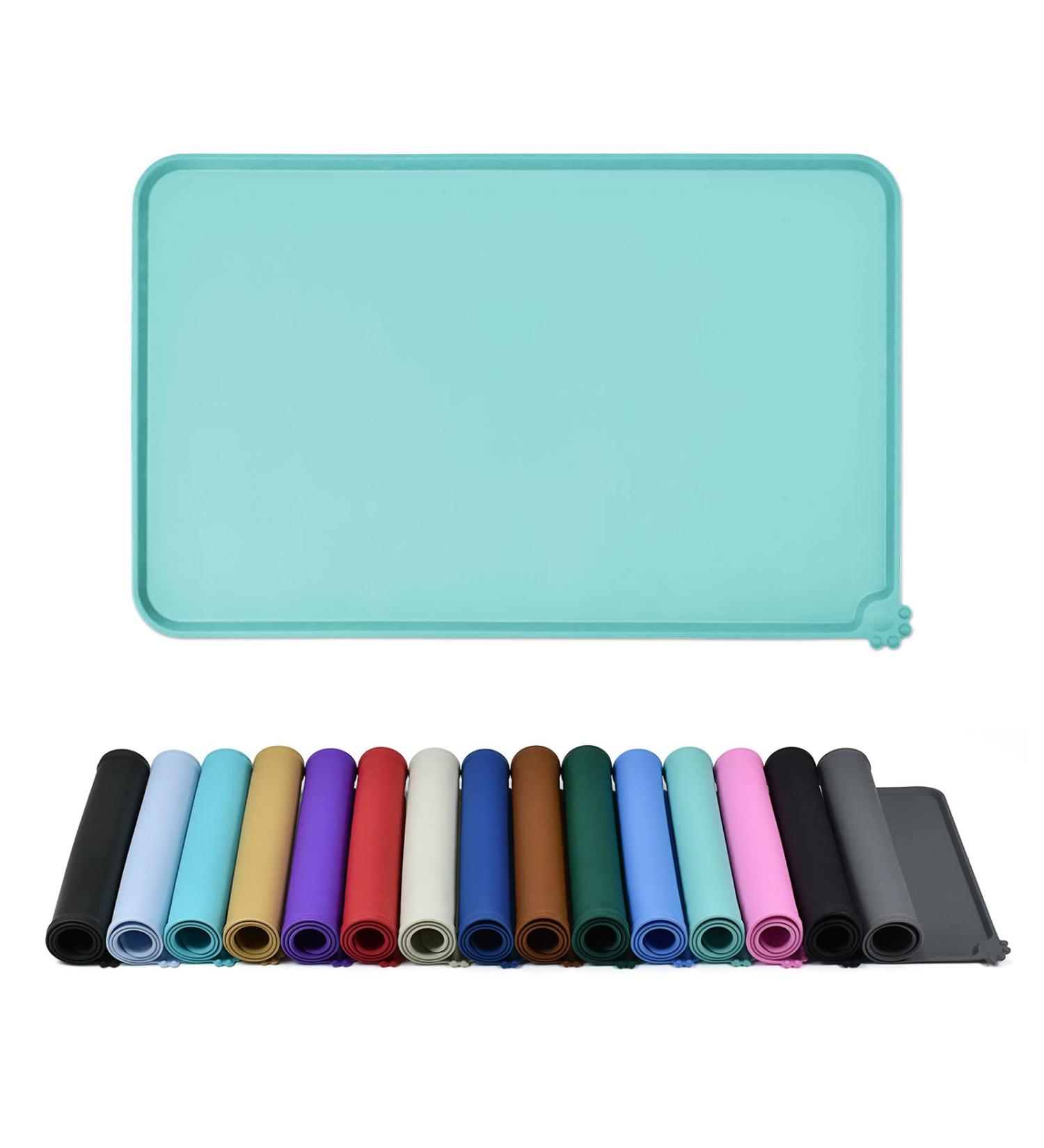 Reopet Waterproof Silicone Pet Feed Mat - Elevated Edges 71x45 cm Teal - Perfect Dog & Cat Feeding Solution - Buy Online on GoSupps.com