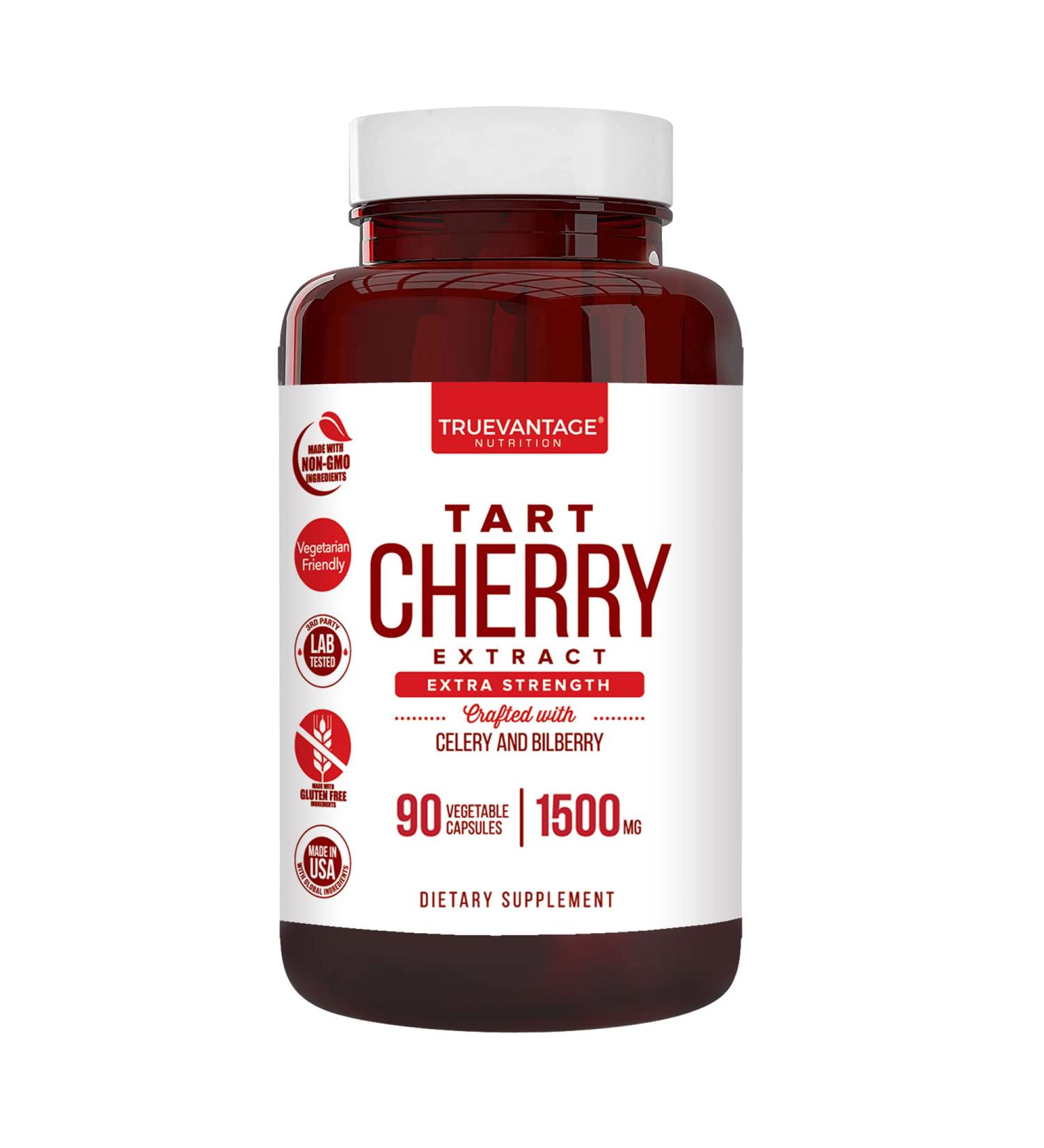 Tart Cherry Extract 1500mg with Celery Seed & Bilberry - Anti-Inflammatory Antioxidant Supplement for Uric Acid Support, Muscle Recovery & Joint Pain - 90 Veggie Capsules - Buy Online on GoSupps.com