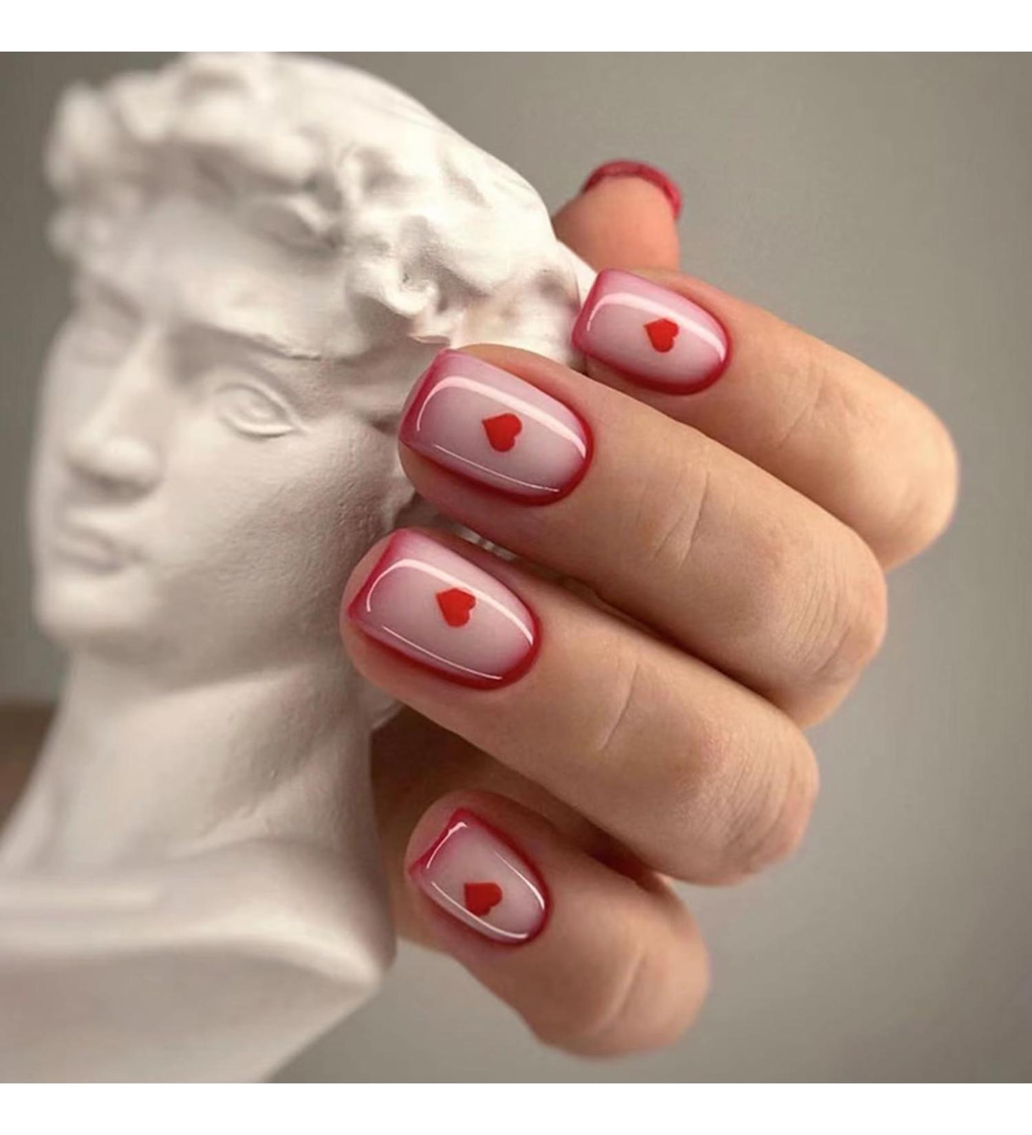 24 Pcs Valentine's Day Press-On Nails | Red Heart Ballerina Acrylic Full Cover | Perfect for Women & Girls - Buy Online on GoSupps.com