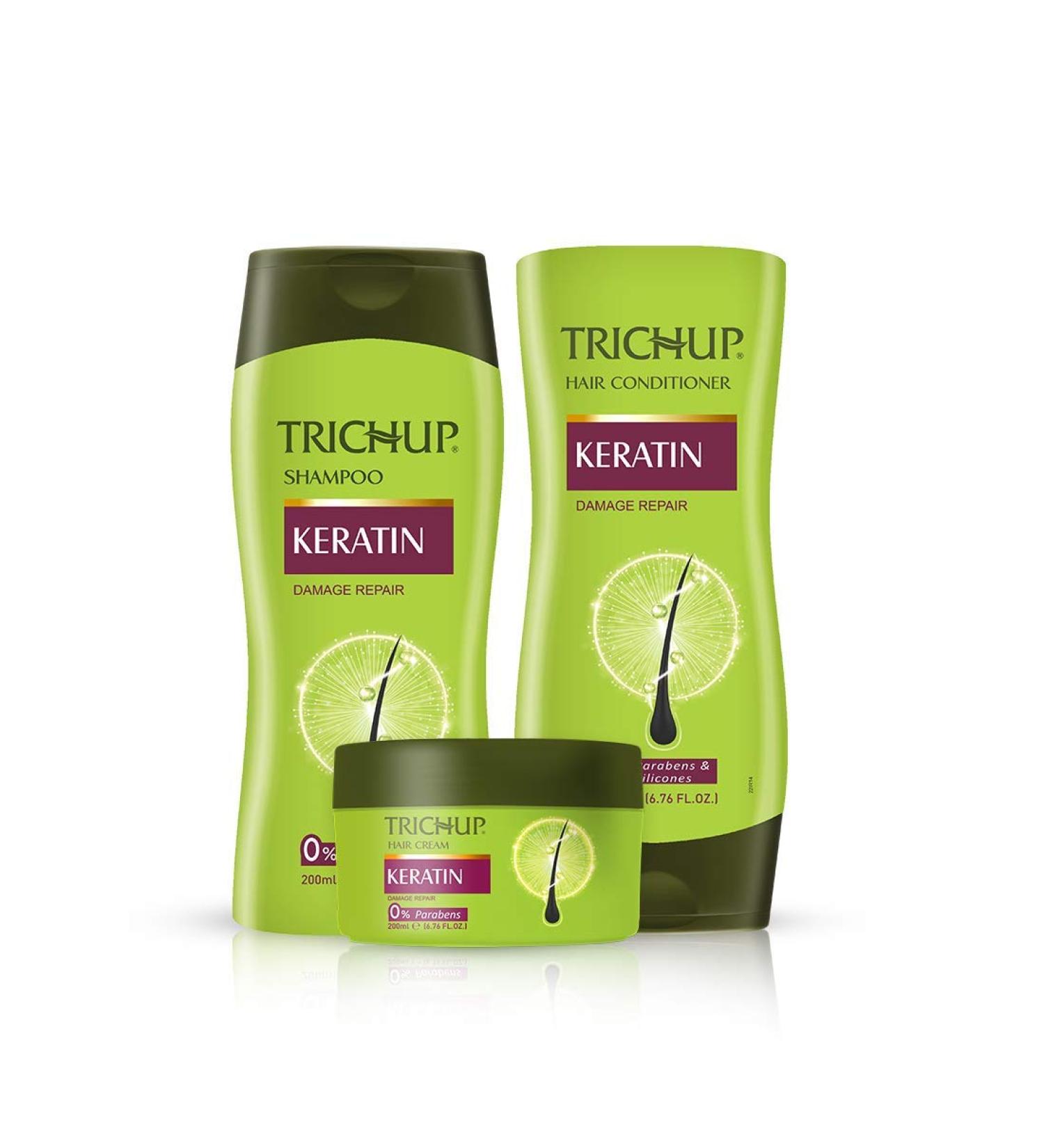 Trich-up Keratin Kit (Shampoo 200 ml + Conditioner 200 ml + Hair Cream 200 ml) - Buy Online on GoSupps.com