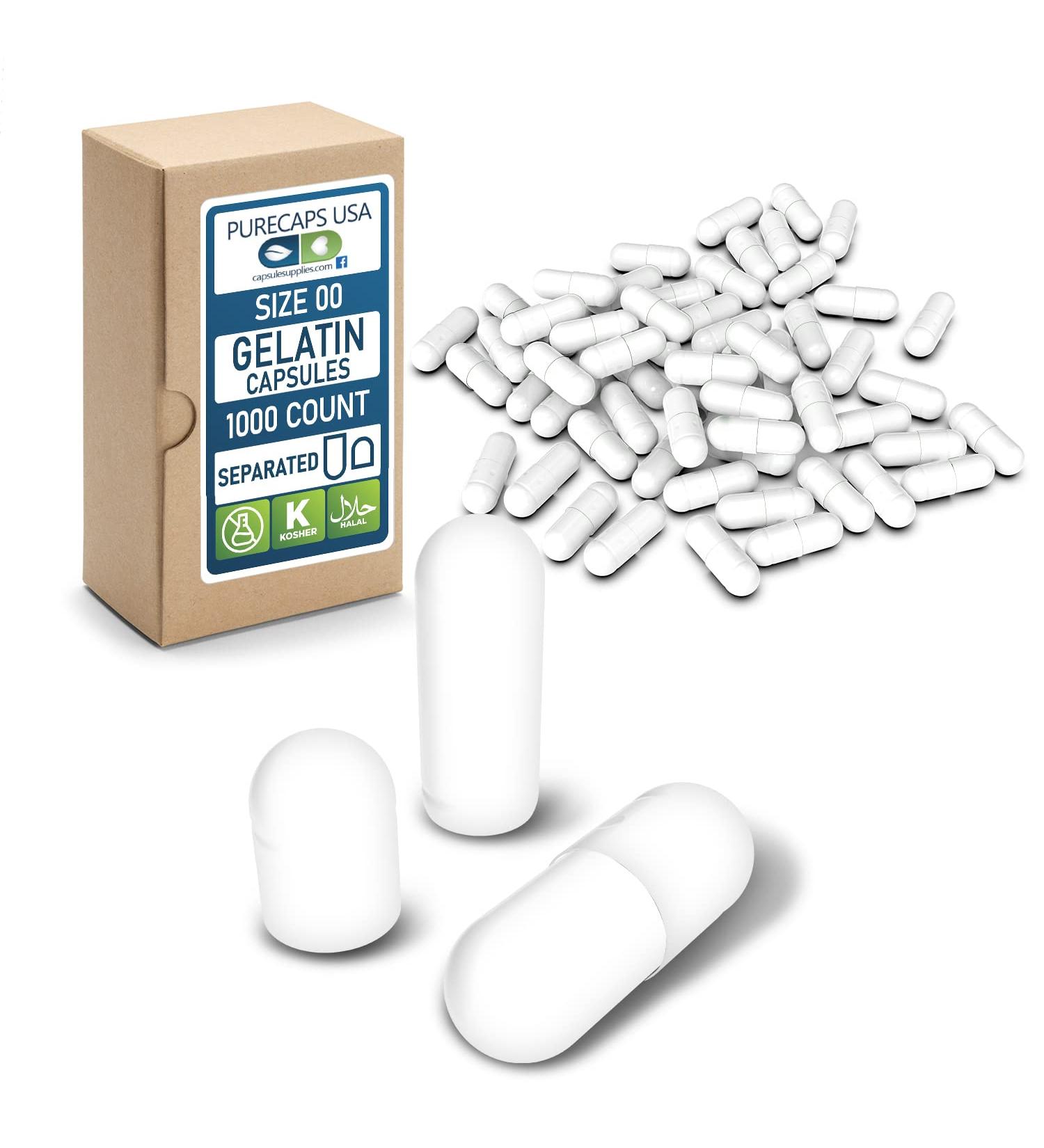 Buy PureCaps USA Size 00 Empty Gelatin Capsules - 1 000 Count Non-GMO Kosher Gluten Free & Halal Certified - Buy Online on GoSupps.com