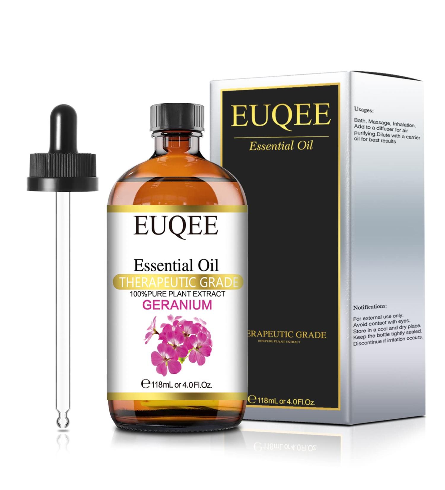 EUQEE Geranium Essential Oil 118ml - Pure Natural Diffuser Oil for Aromatherapy at Home - Buy Online on GoSupps.com