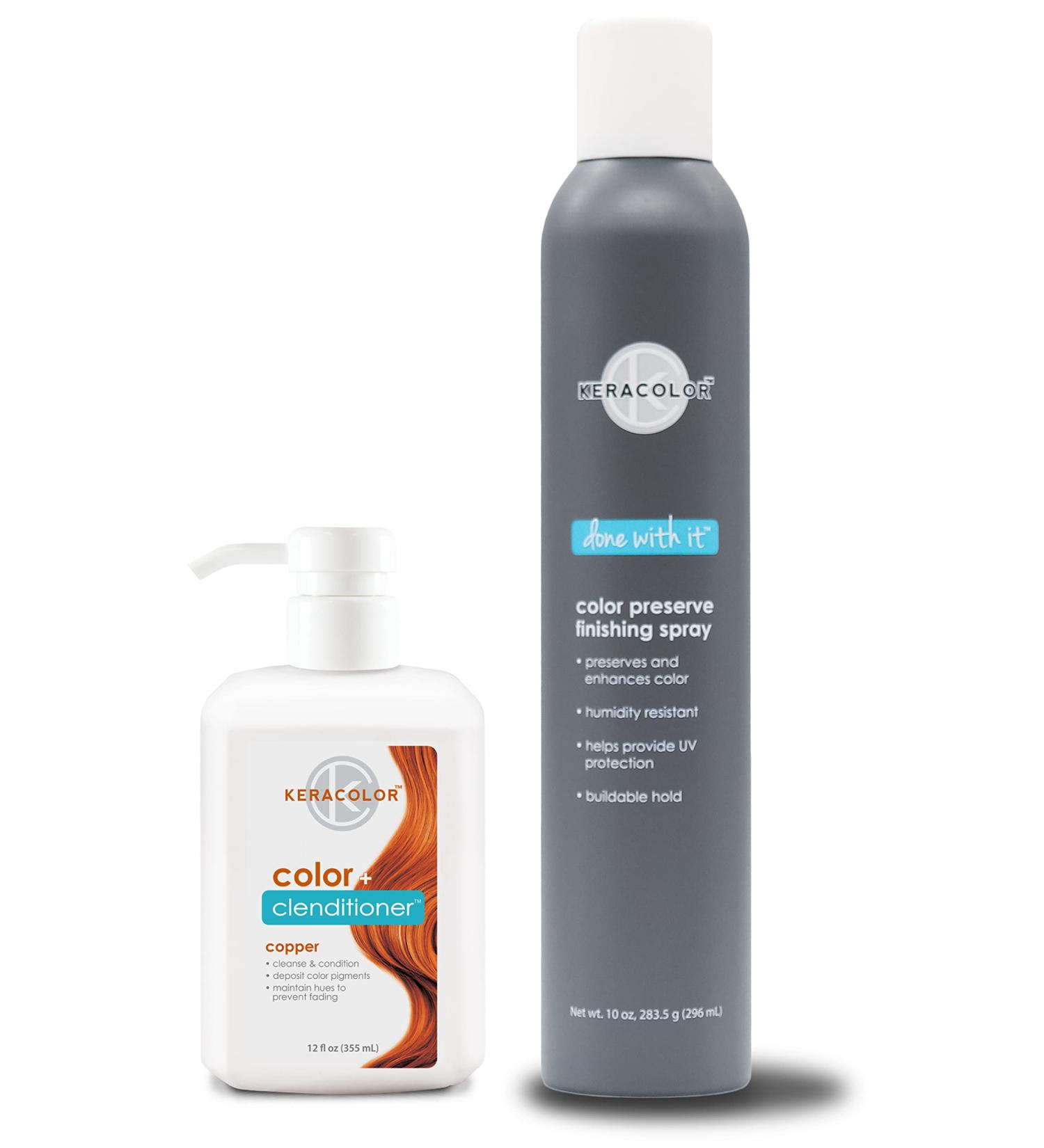 KERACOLOR Kit of 3-in-1 (Cleanse + Conditioner + Color) Copper Semi-Permanent Hair Dye and Finishing Hair Spray 10oz - Buy Online on GoSupps.com