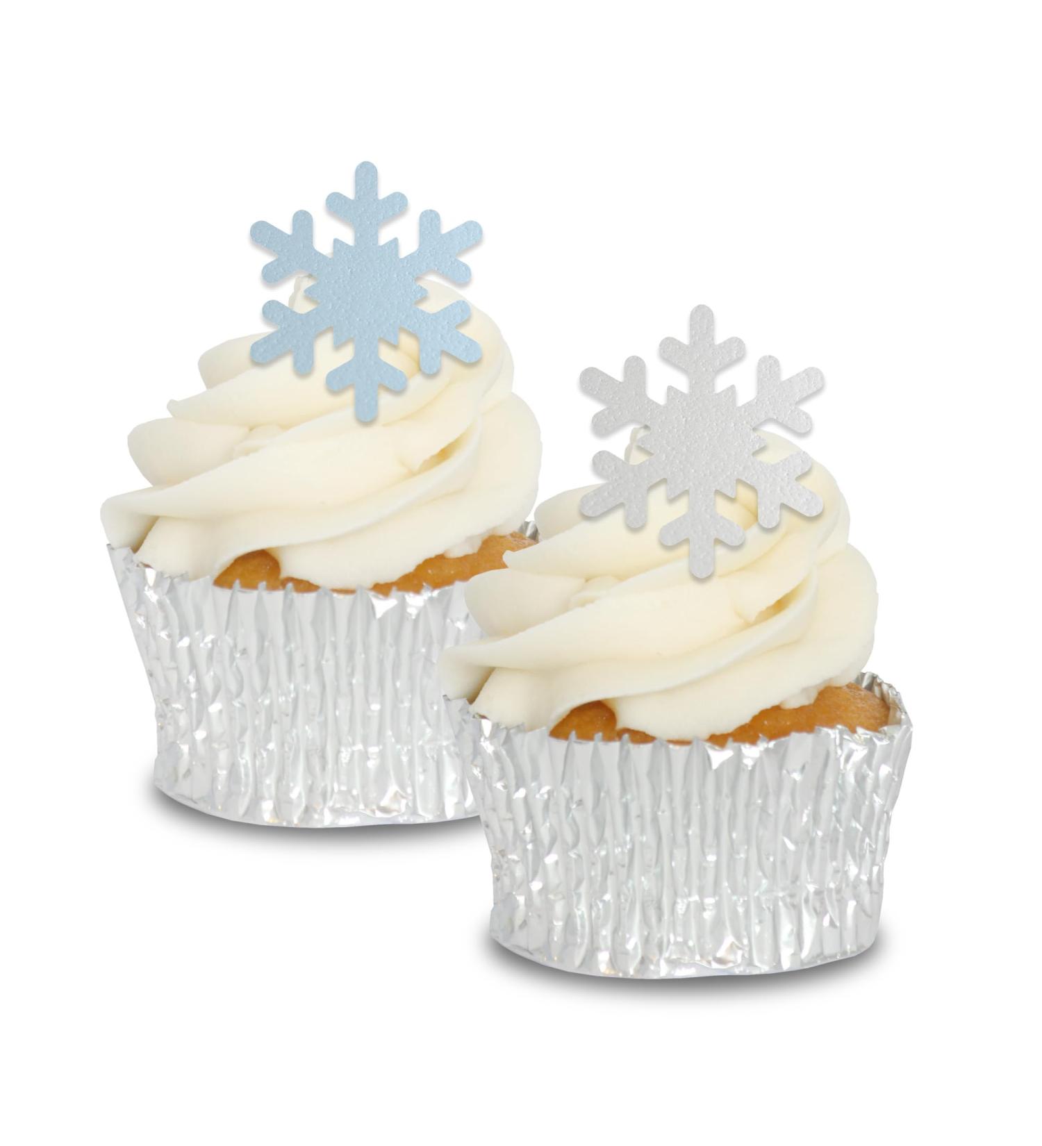 Edible Wafer Snowflake Pre-Cut Cupcake Toppers - 24pc