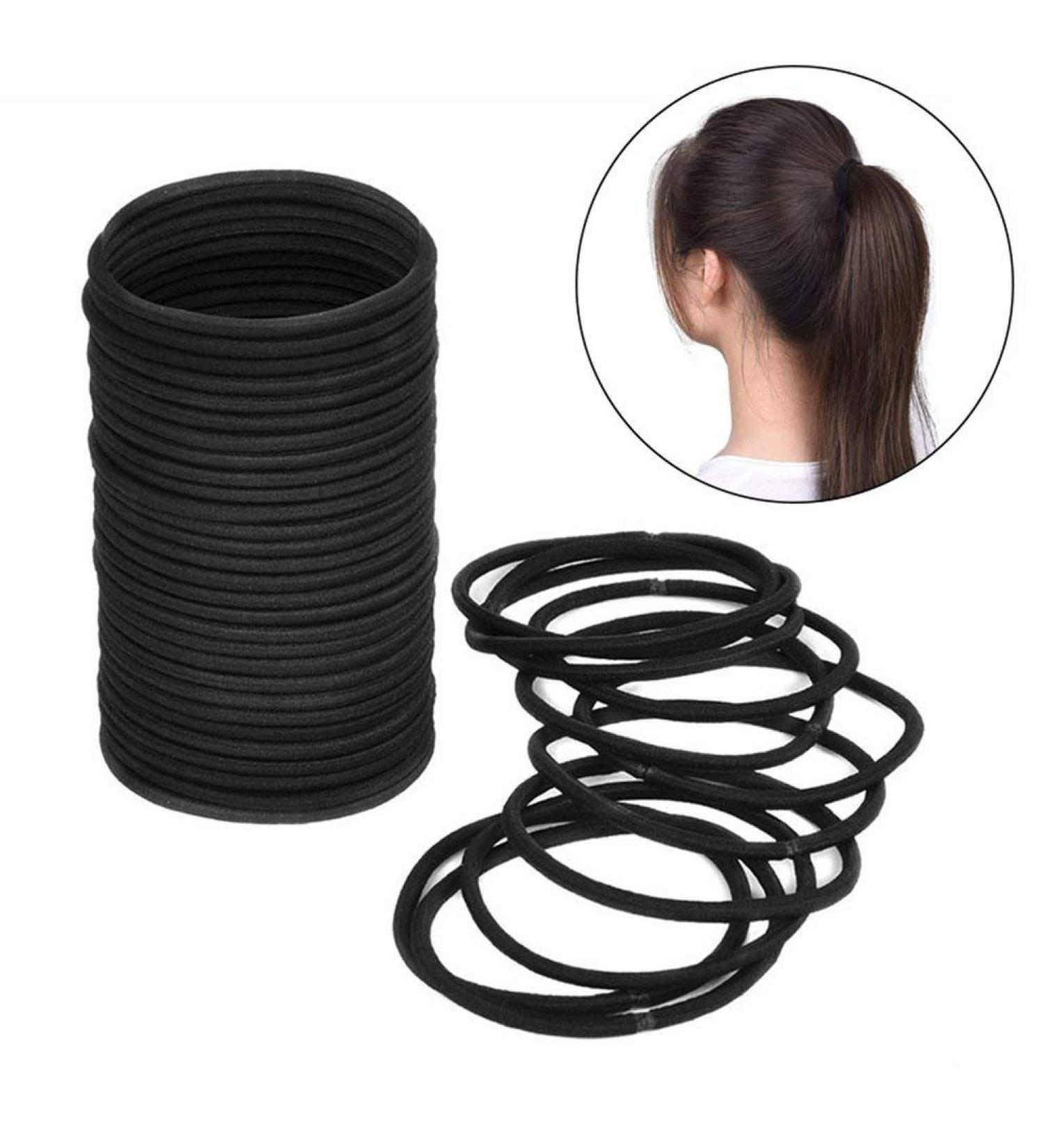 100 Black Thick Snag Free Endless Hair Elastics Hairbands Ponytail Hair Ties