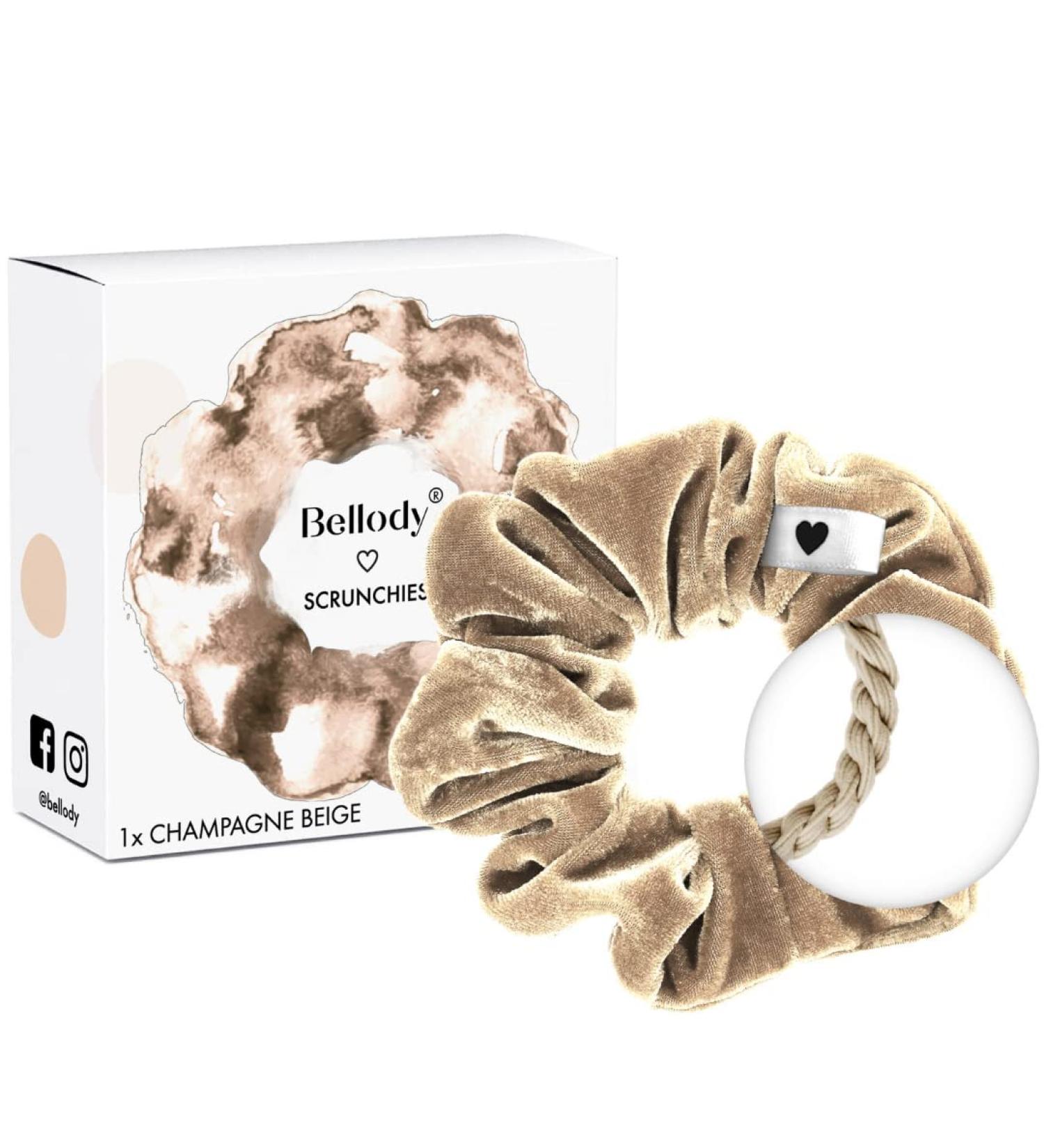 Buy Bellody Velvet Soft Scrunchies - Strong Hold Hair Tie in Champagne Beige | Exclusive Colors for International Shipping - Buy Online on GoSupps.com