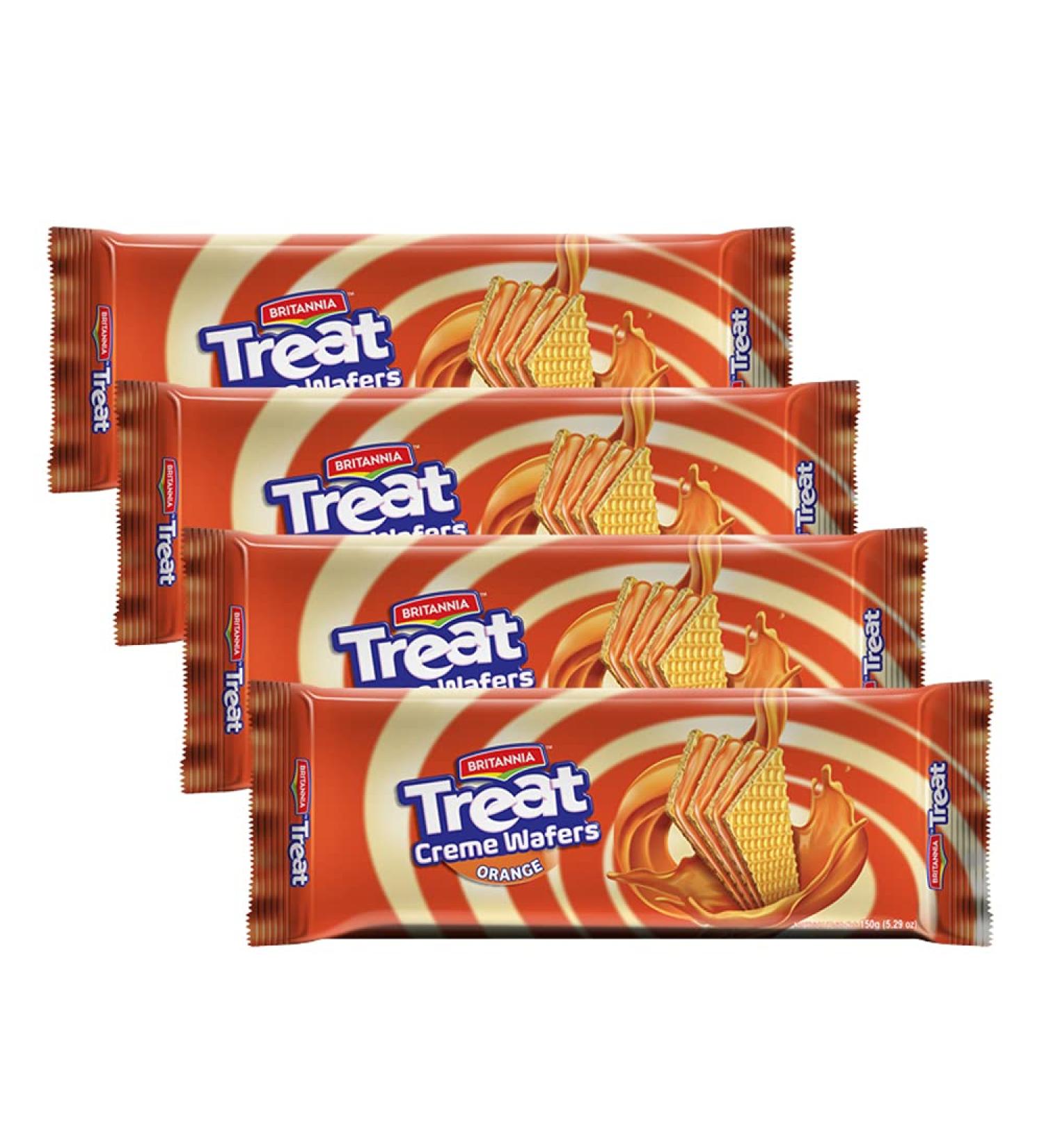 BRITANNIA Treat Wafer Orange 5.29oz (150g) - Crunchy & Delicious Tea Time Snacks - Halal & Vegetarian - Pack of 4 - Buy Online on GoSupps.com
