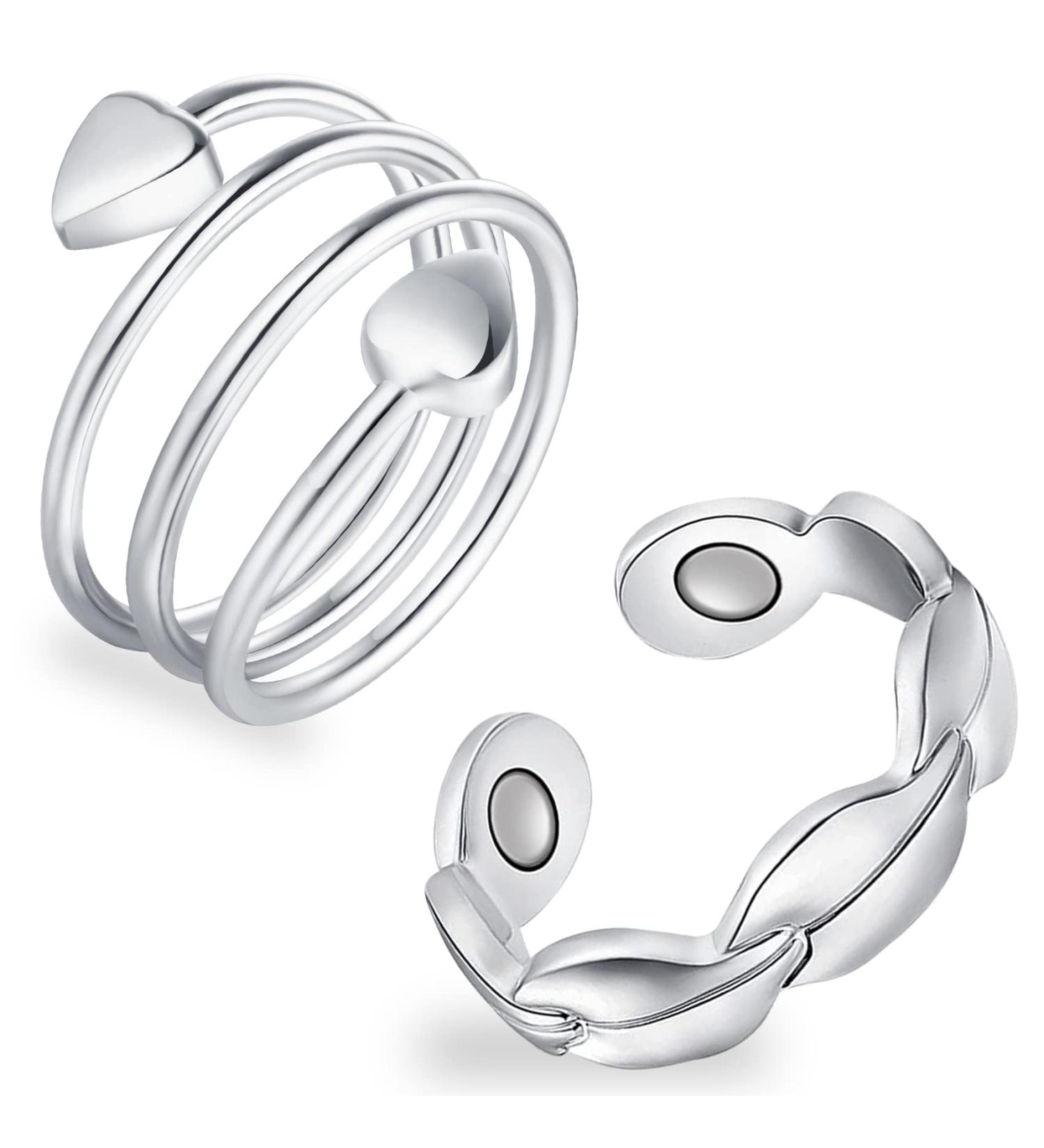 Feraco 2 Pcs Magnetic Copper Rings for Women - 99.99% Pure Copper Thumb Ring - Adjustable Fingers Ring - Jewelry Gift Box - Silver - Buy Online on GoSupps.com