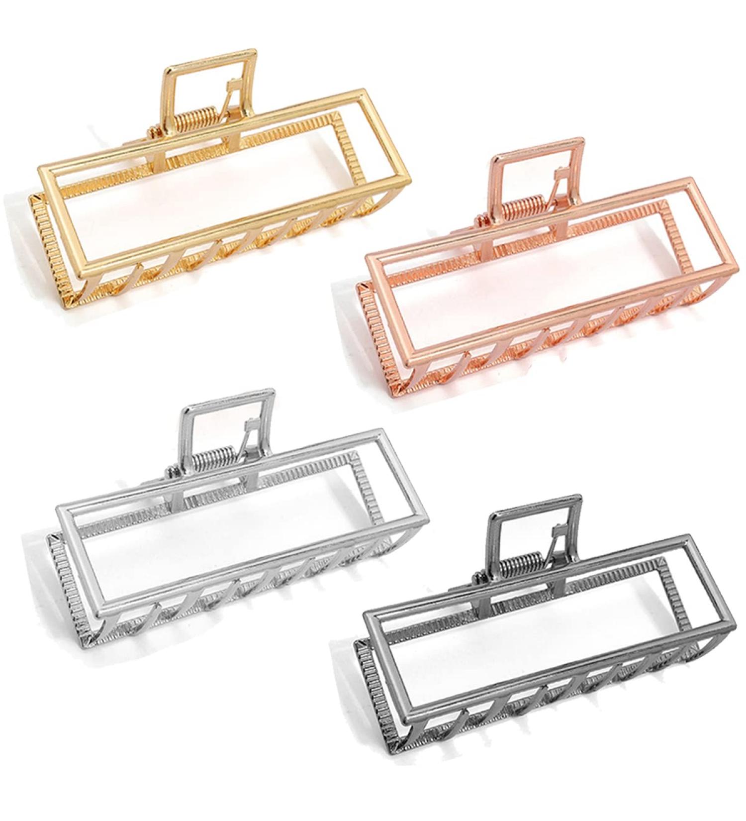 Square Claw Hair Clips for Women - Set of 4 | Large Rectangle Banana Clips in Rose Gold, Black, Silver, Gold - 3.5 Inches - Buy Online on GoSupps.com