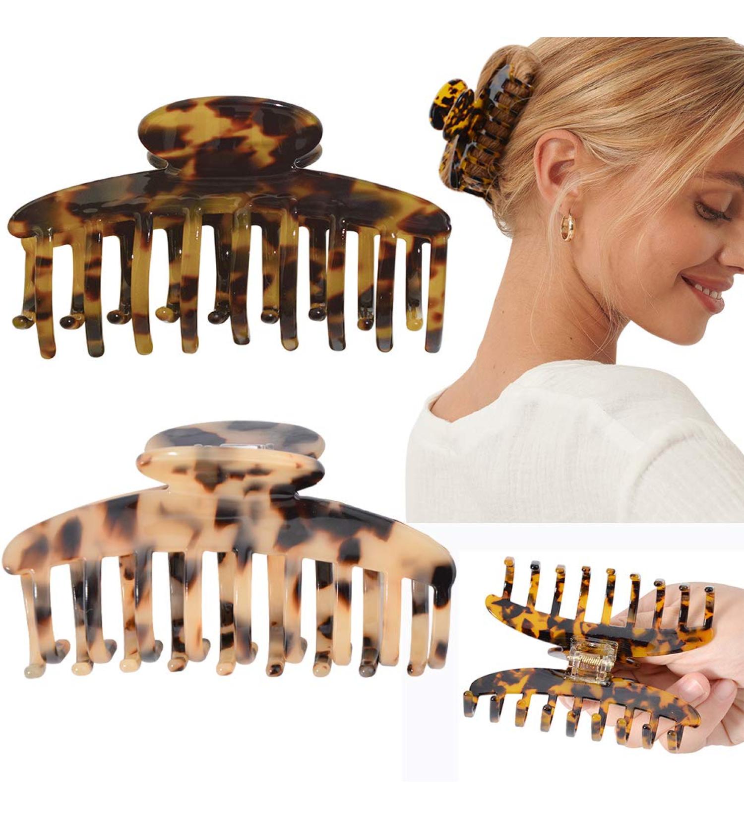 Big Claw Hair Clips - 3.8 Inch Tortoise & Leopard Print for Women | Strong Hold, French Design (2 Packs) - Buy Online on GoSupps.com