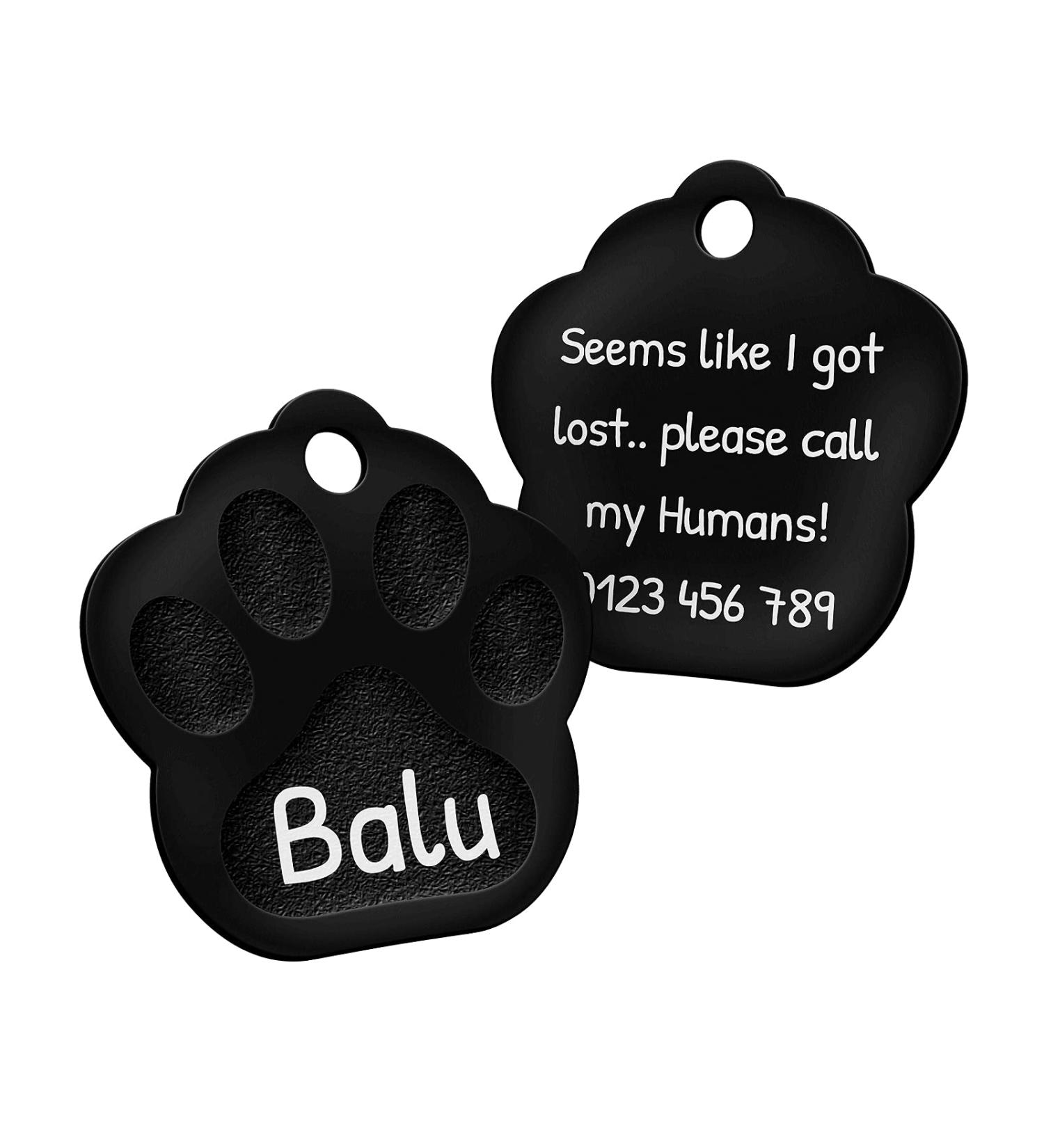 Personalized Engraved Black Dog Tag Paw 26mm - Custom Dog Tag with 2 Key Rings - Buy Online on GoSupps.com