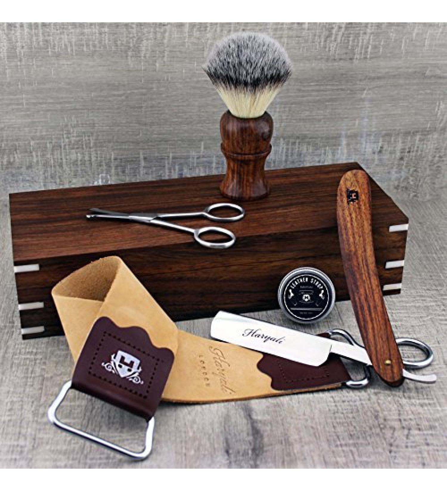 Classic Men s Shaving Set | Straight Razor Brush Scissors & Leather Strop in Wooden Box | International Shipping Available - Buy Online on GoSupps.com